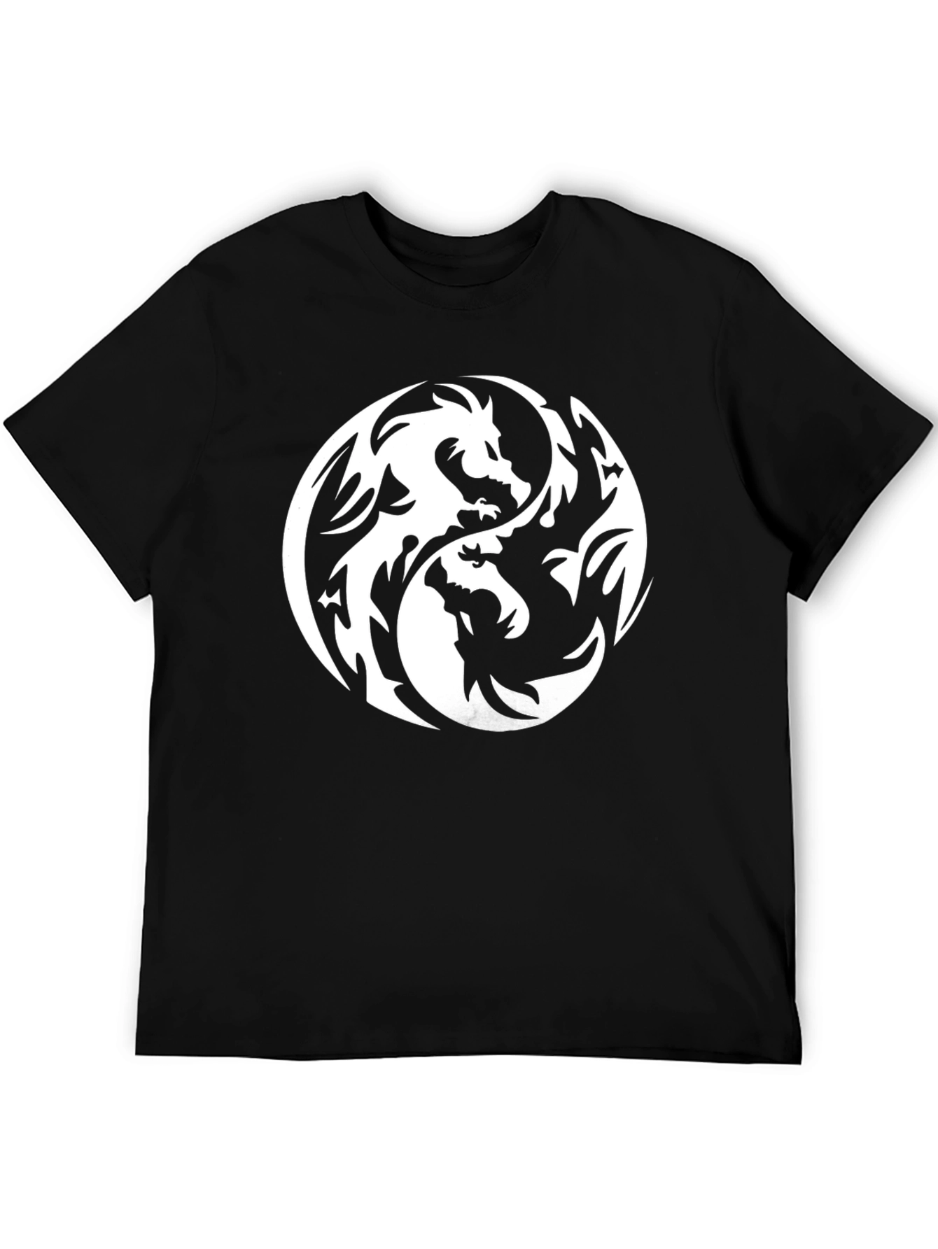 Yin Yang Dragon Graphic Tee - Black Cotton T-Shirt