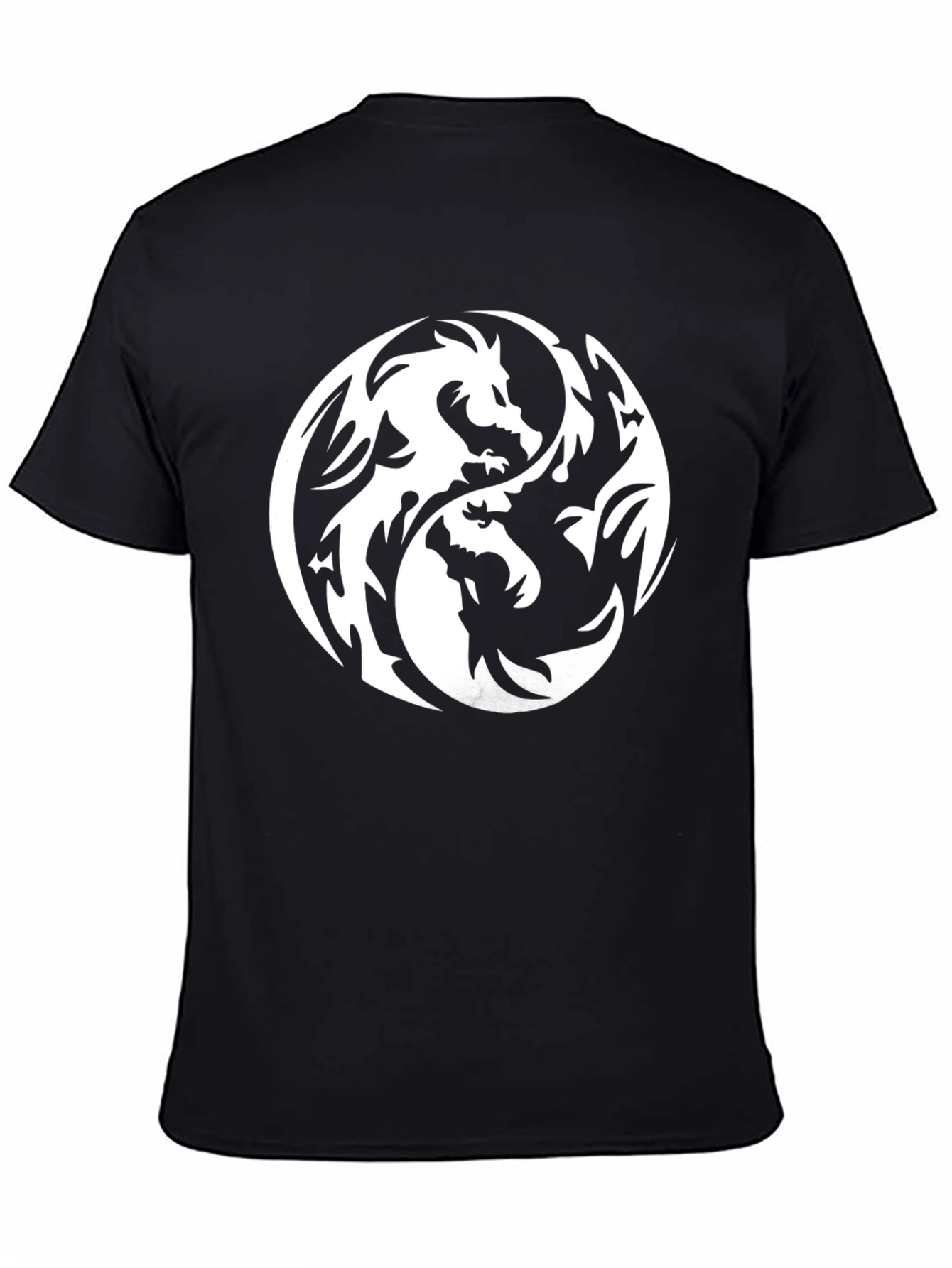 Yin Yang Dragon Graphic Tee - Black Cotton T-Shirt