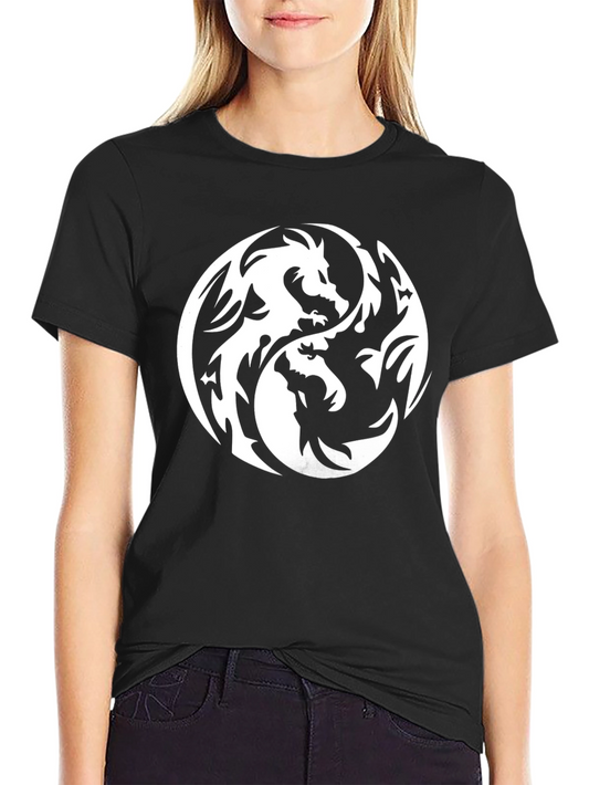 Yin Yang Dragon Graphic Tee - Black Cotton T-Shirt