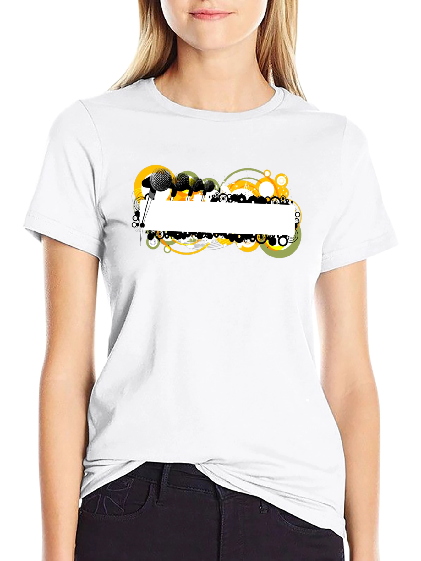 Black Graphic T-Shirt with Microphone Design