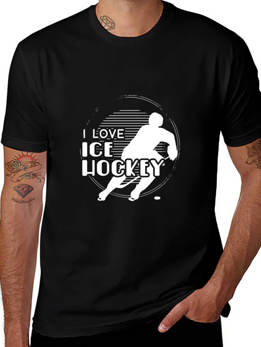 I Love Ice Hockey Graphic Tee - Black Casual Shirt