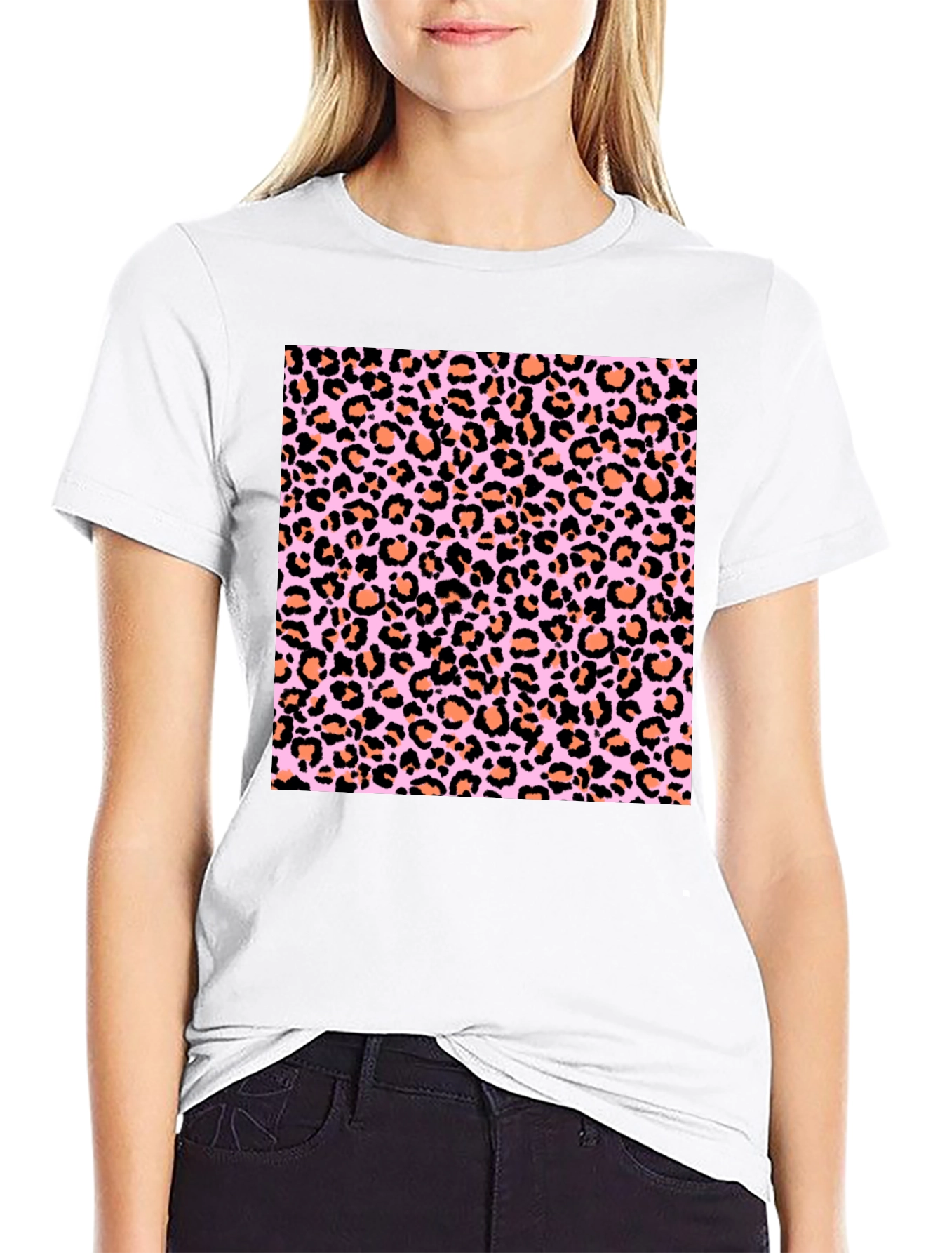 Leopard Print Tee - Fashionable Black T-Shirt