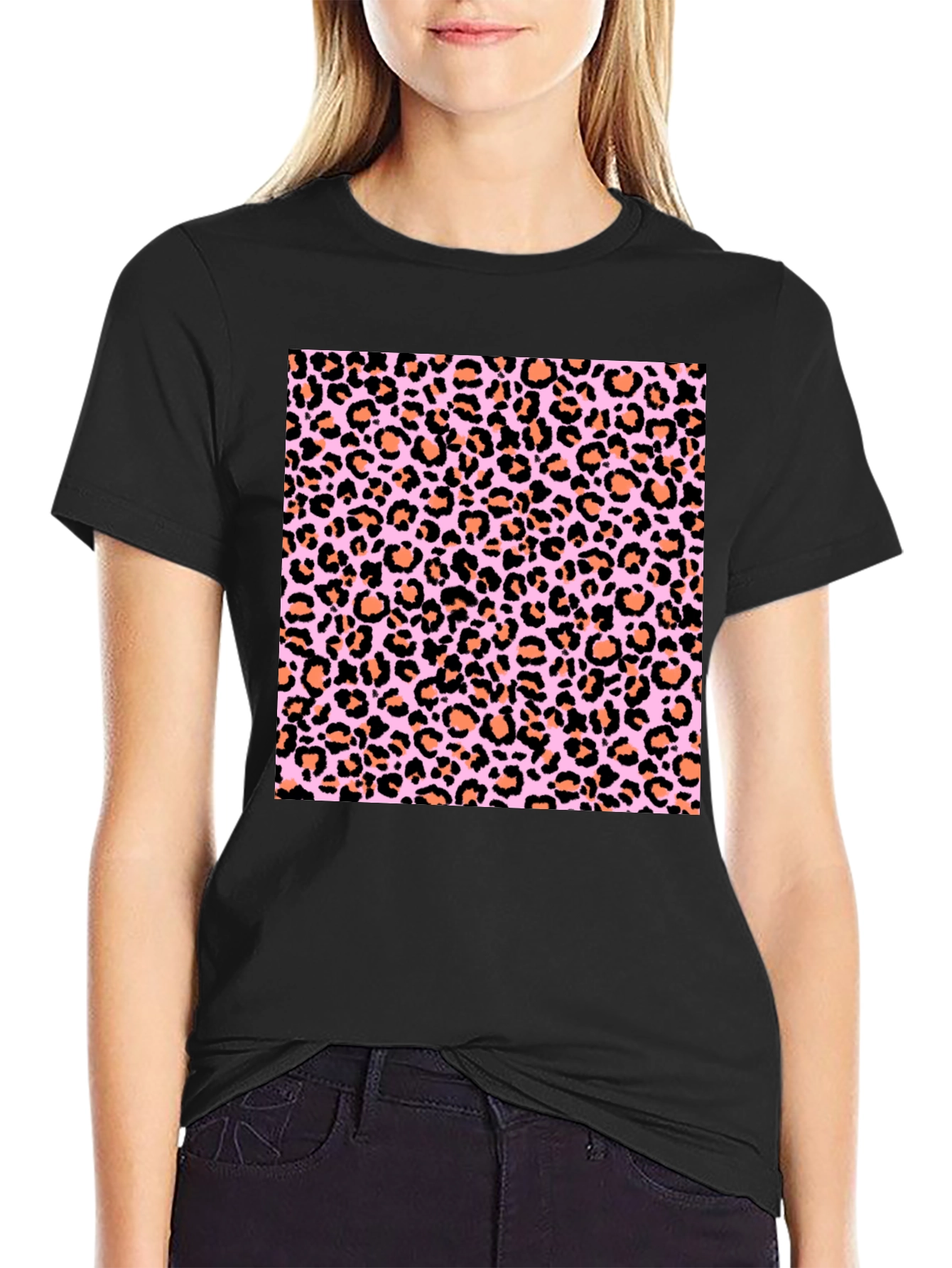 Leopard Print Tee - Fashionable Black T-Shirt