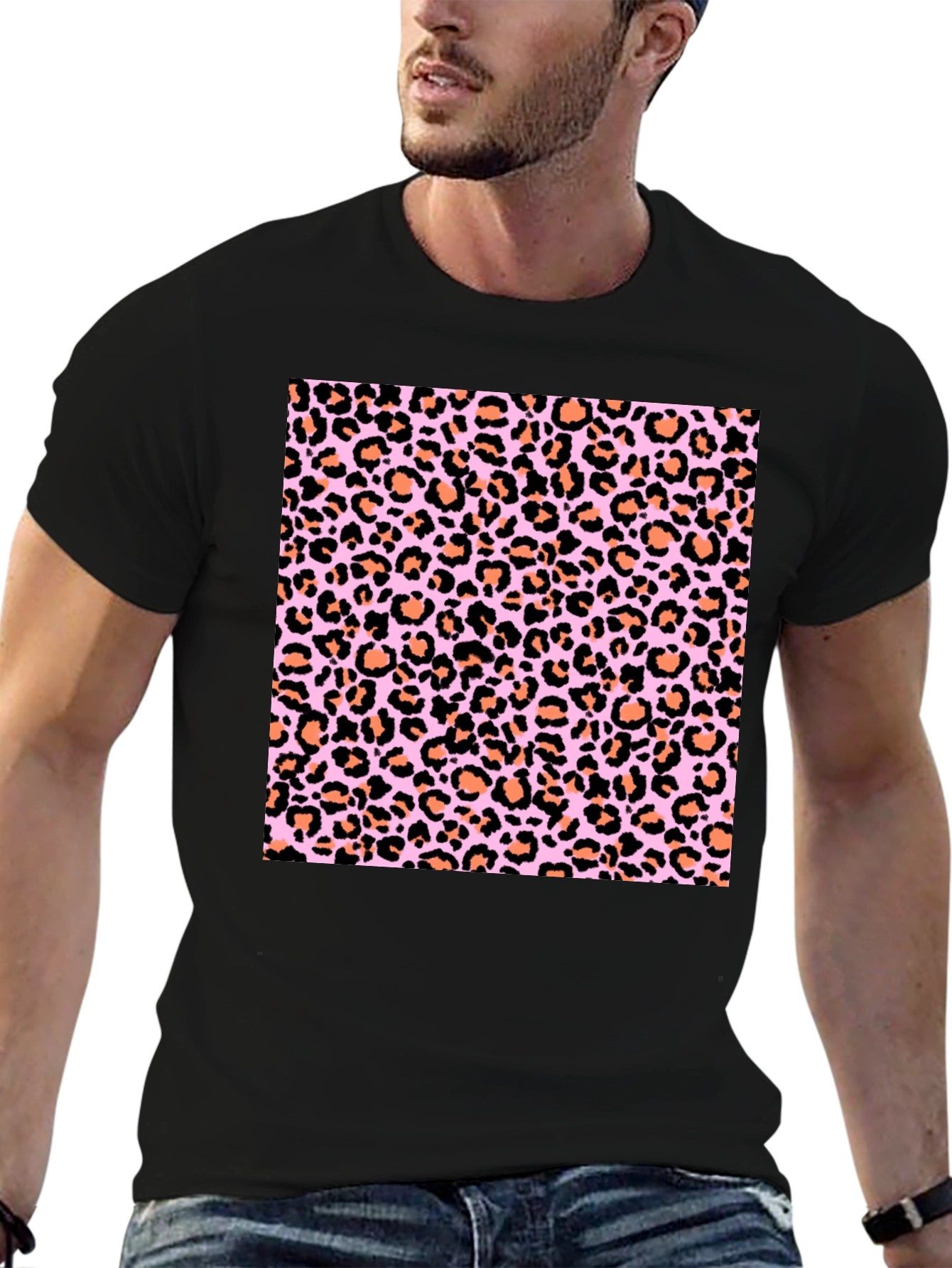 Leopard Print Tee - Fashionable Black T-Shirt