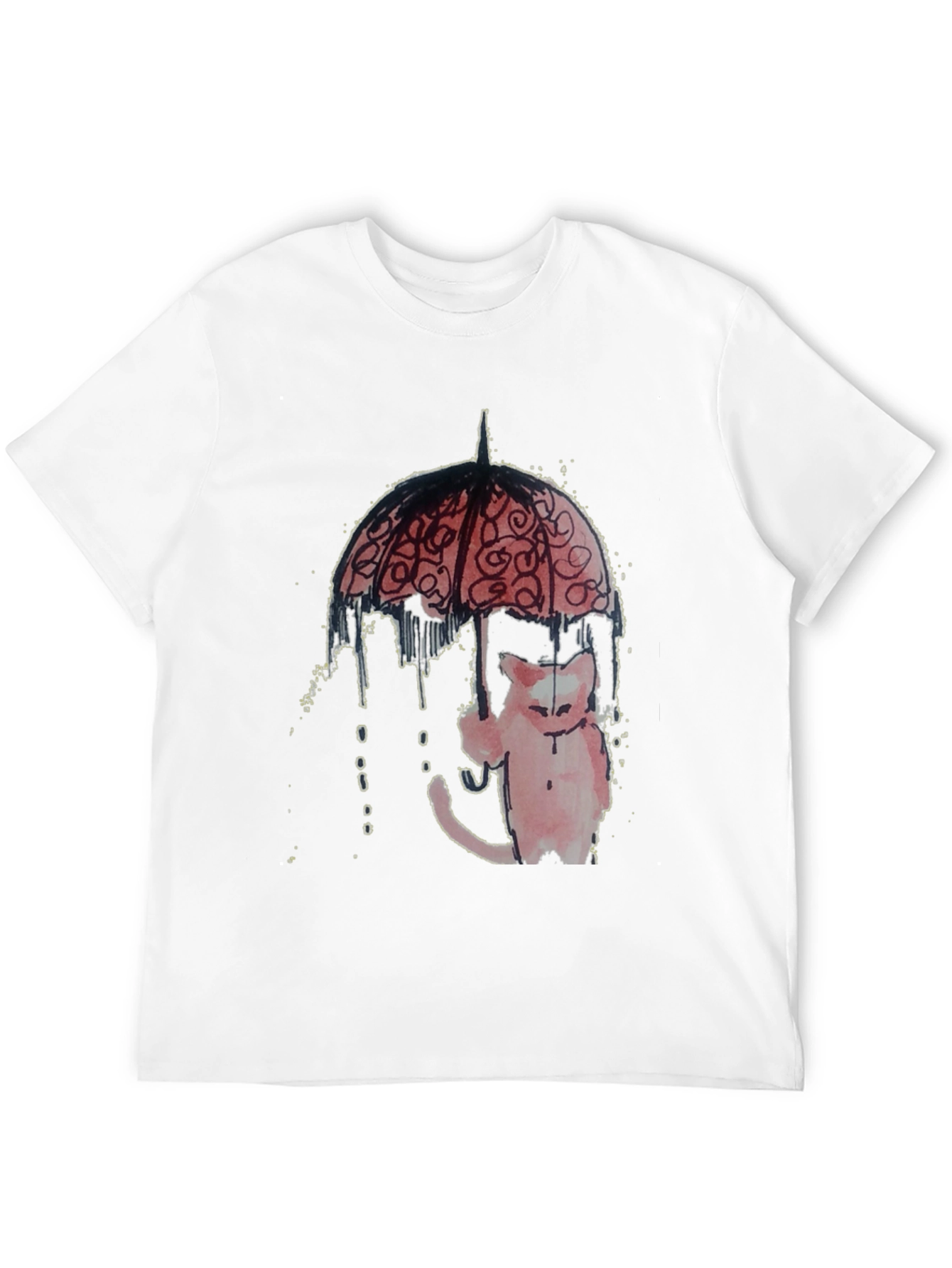 Cat Under Umbrella Graphic Tee - Black