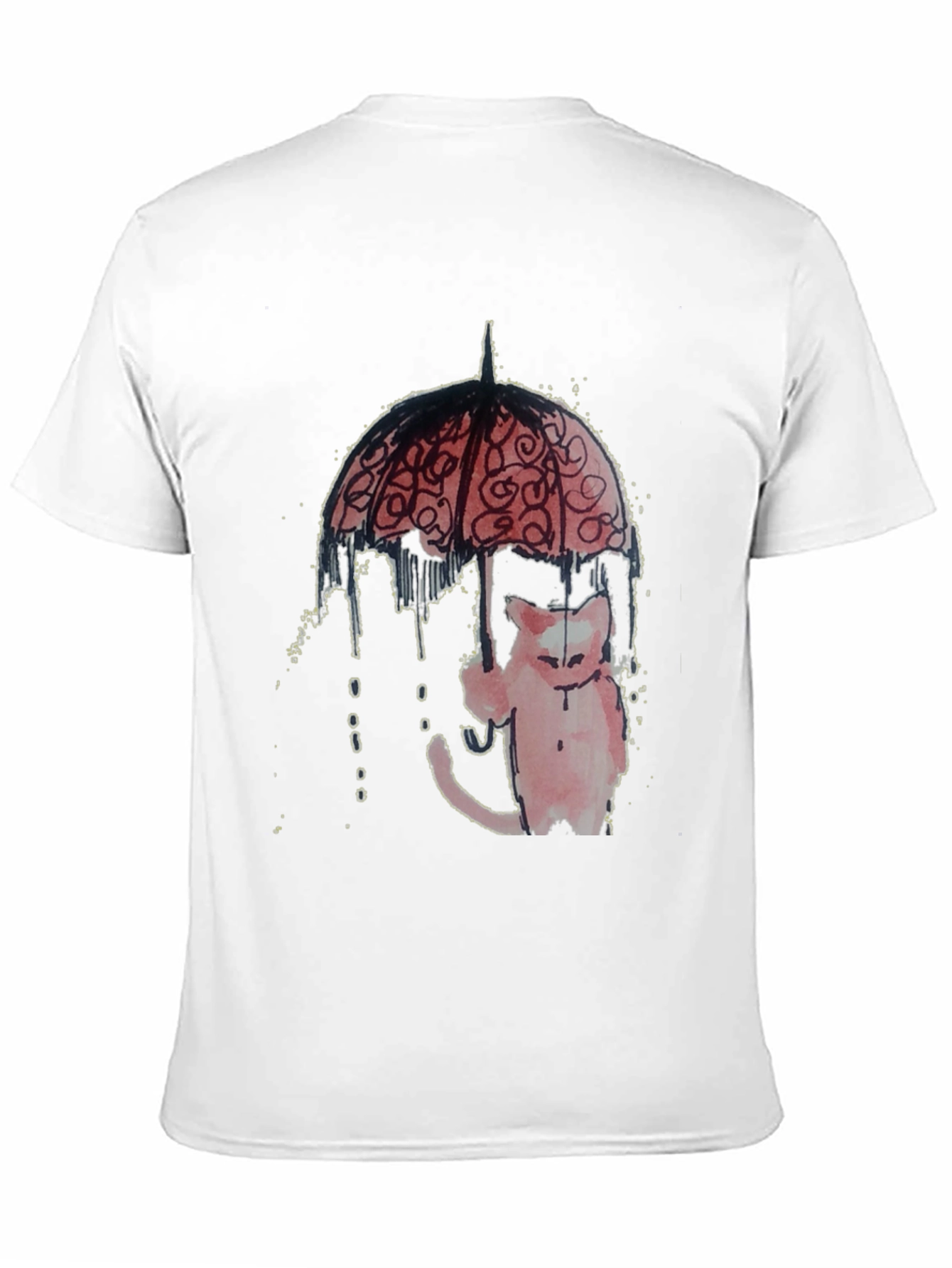 Cat Under Umbrella Graphic Tee - Black