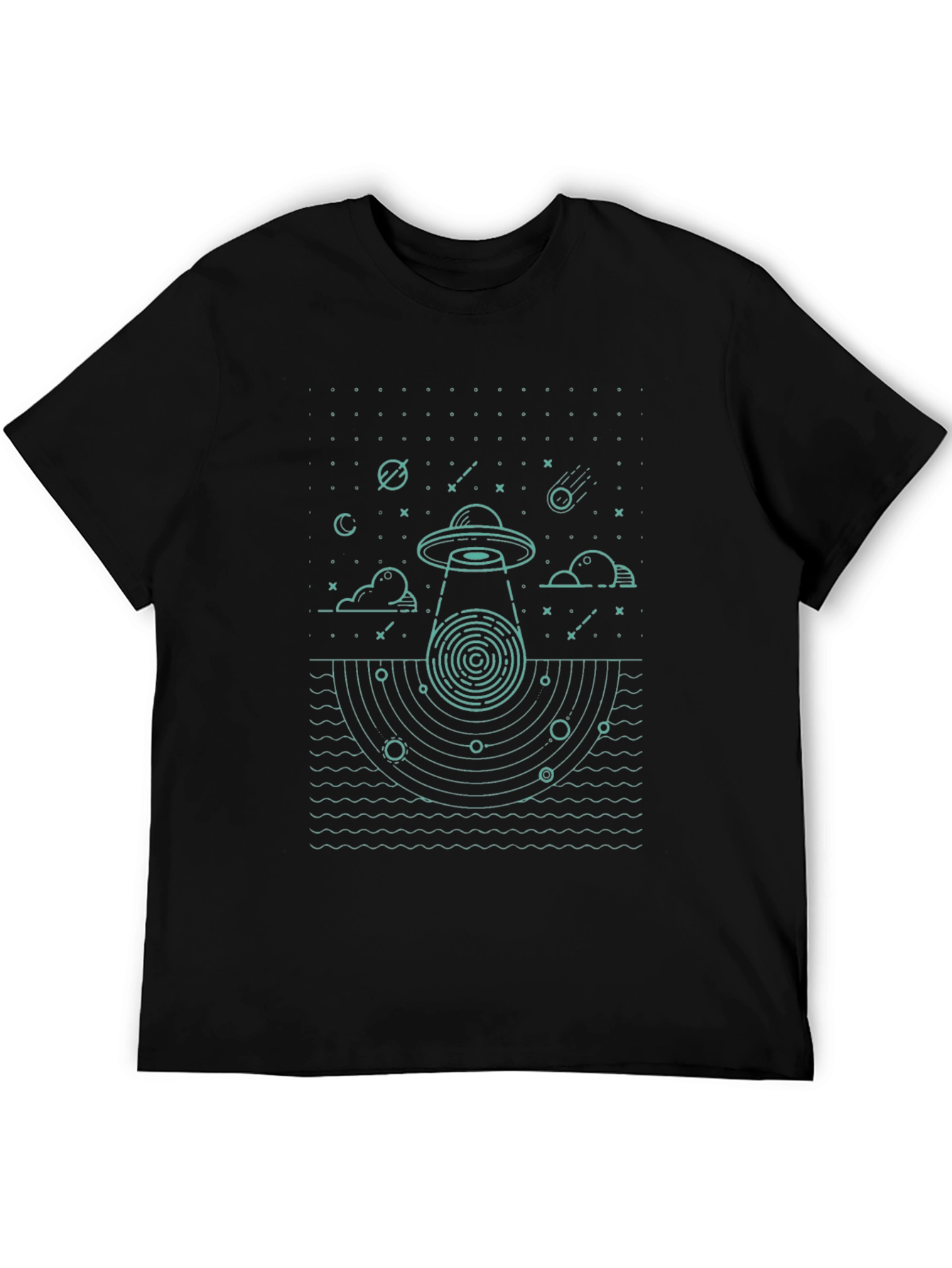 UFO Abduction Graphic T-Shirt - Black Cotton Tee