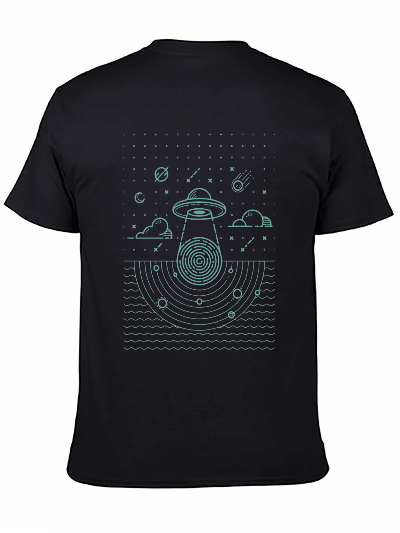 UFO Abduction Graphic T-Shirt - Black Cotton Tee