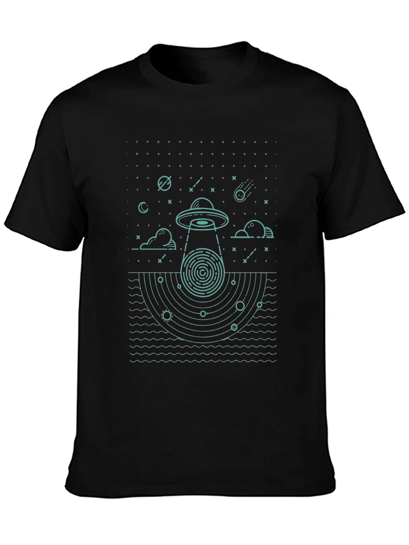 UFO Abduction Graphic T-Shirt - Black Cotton Tee