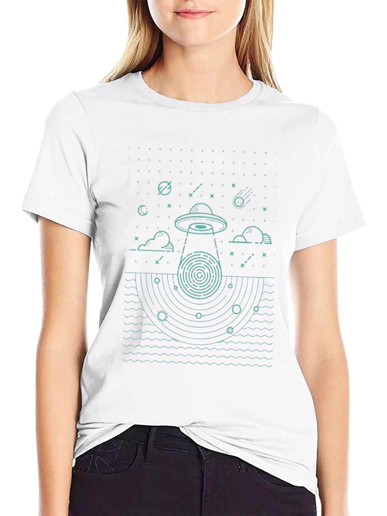 UFO Abduction Graphic T-Shirt - Black Cotton Tee