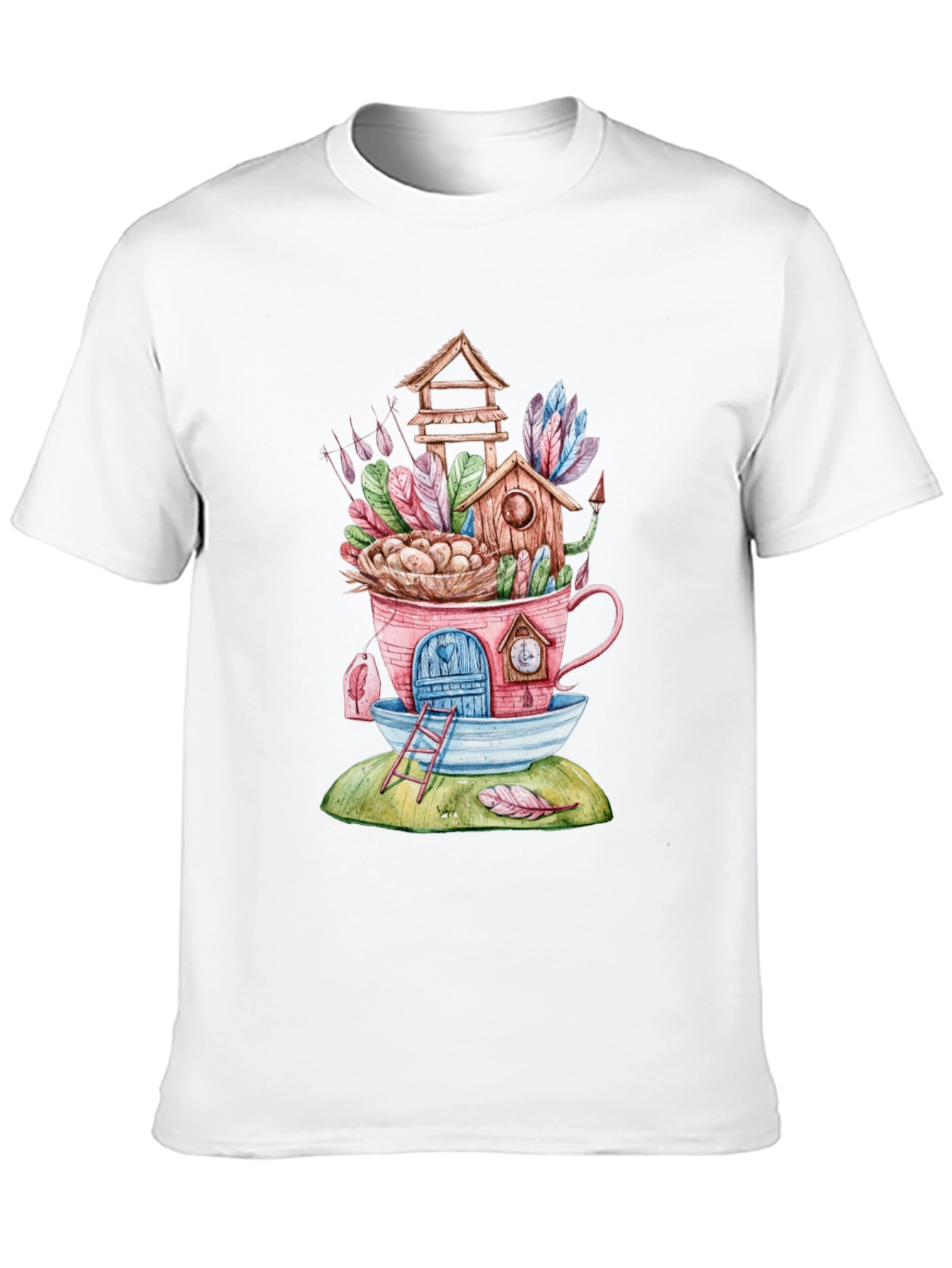Whimsical Birdhouse Teacup Graphic T-Shirt