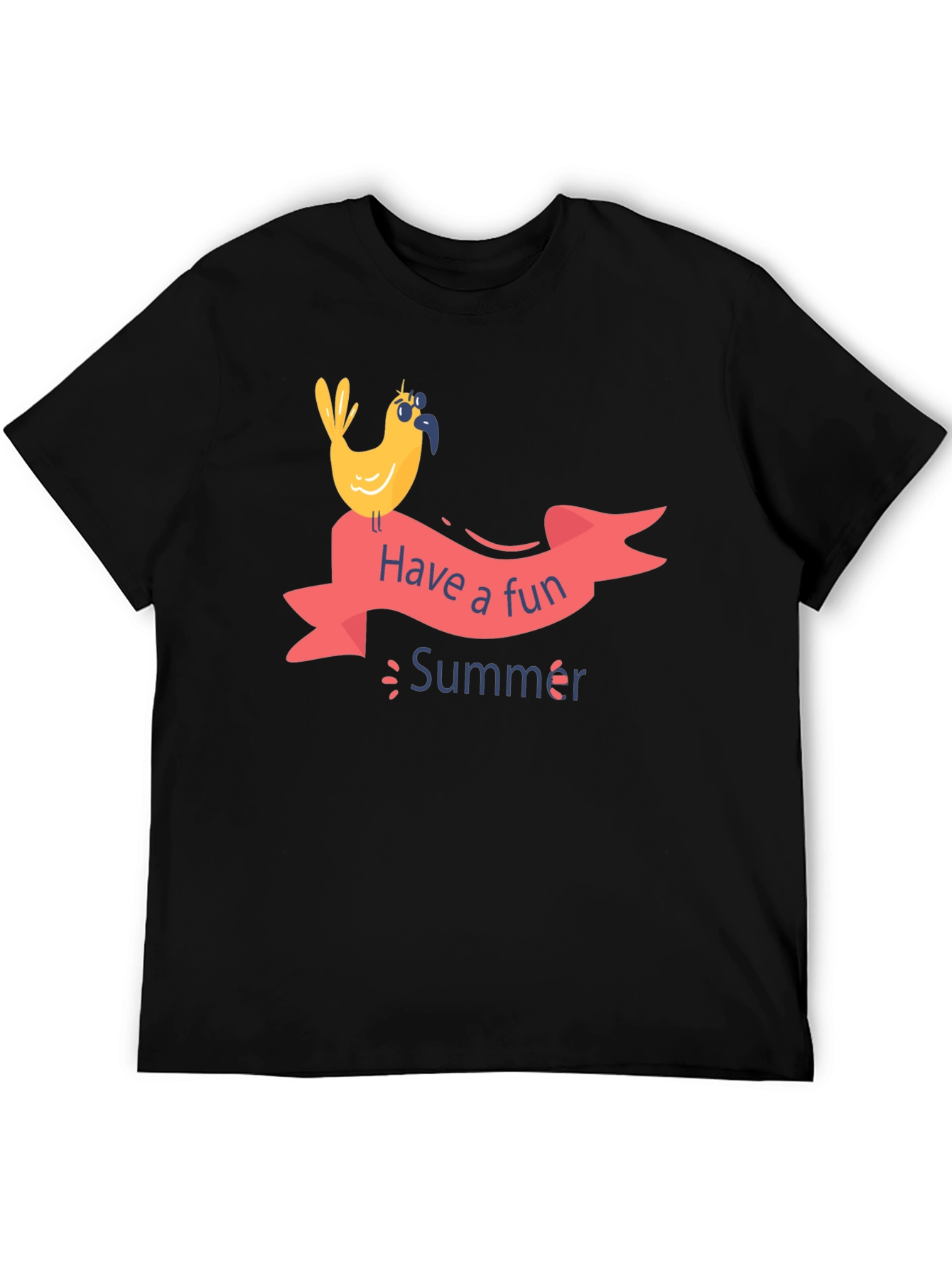 Fun Summer Bird Graphic T-Shirt - Black
