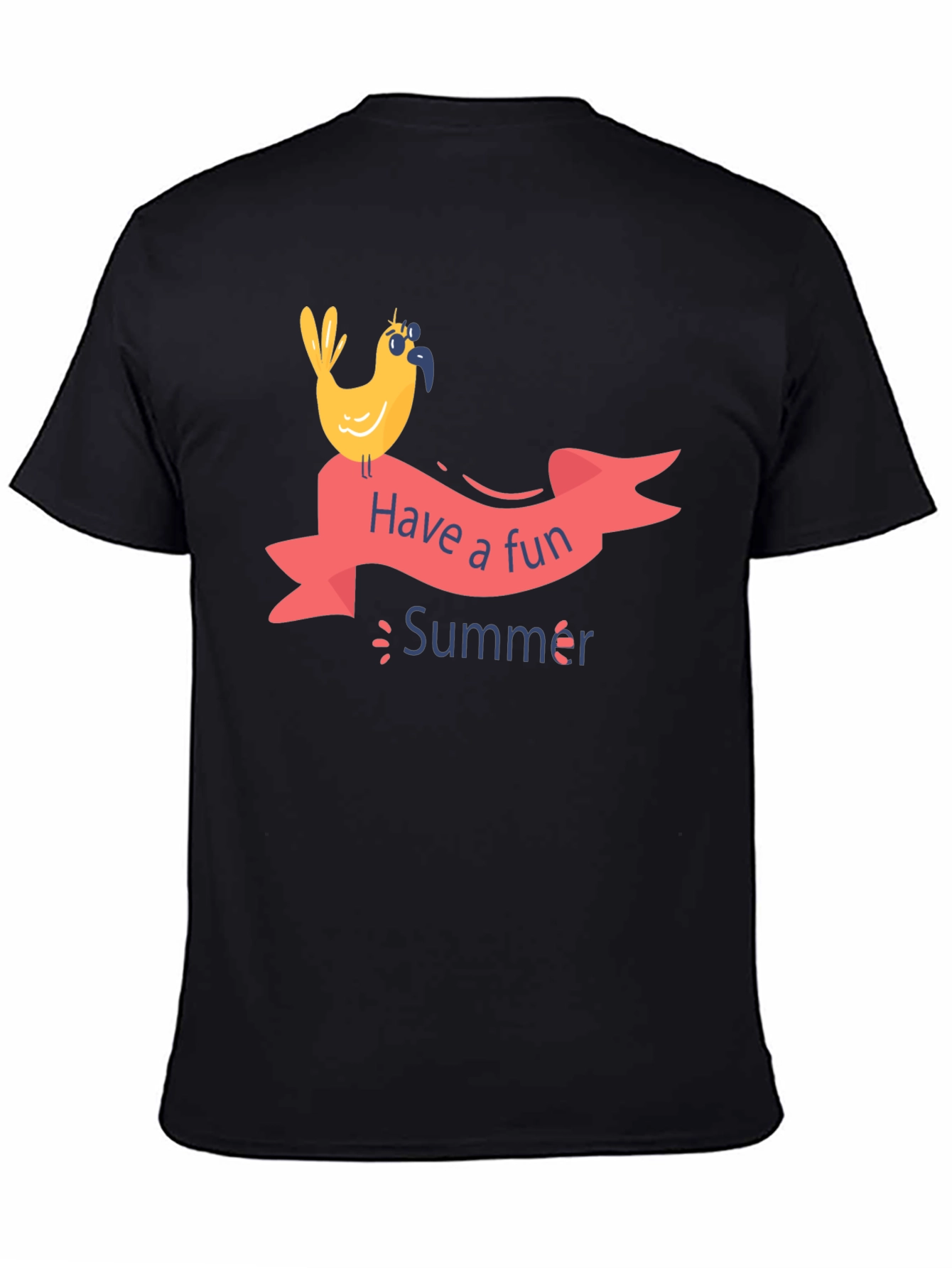 Fun Summer Bird Graphic T-Shirt - Black