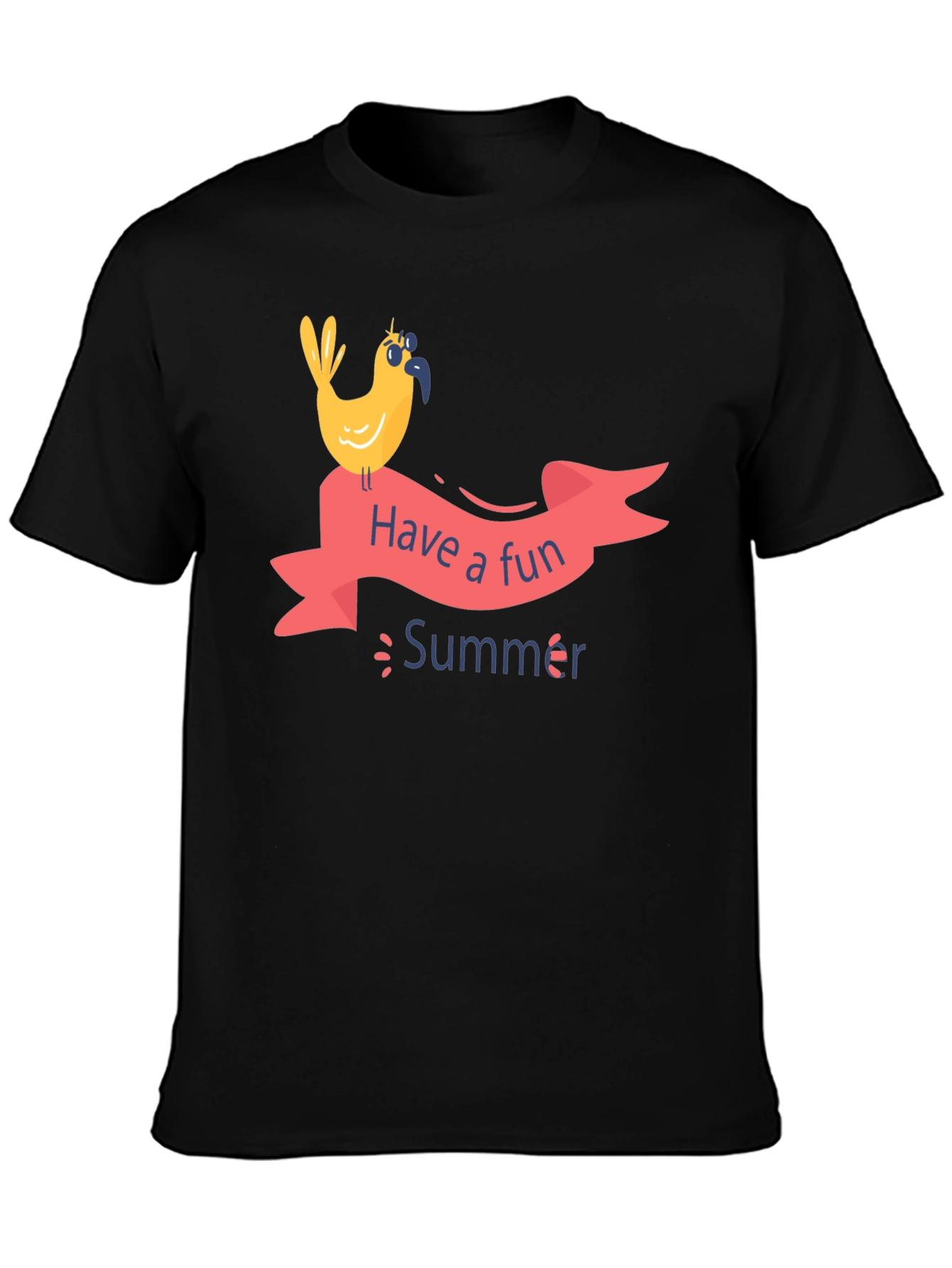 Fun Summer Bird Graphic T-Shirt - Black