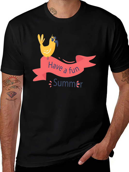 Fun Summer Bird Graphic T-Shirt - Black