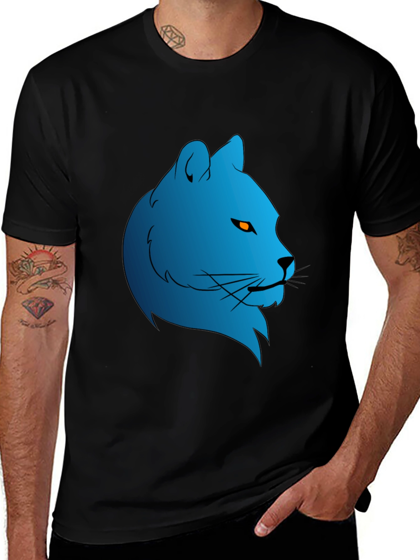 Blue Lion Graphic Black Tee - Stylish & Unique