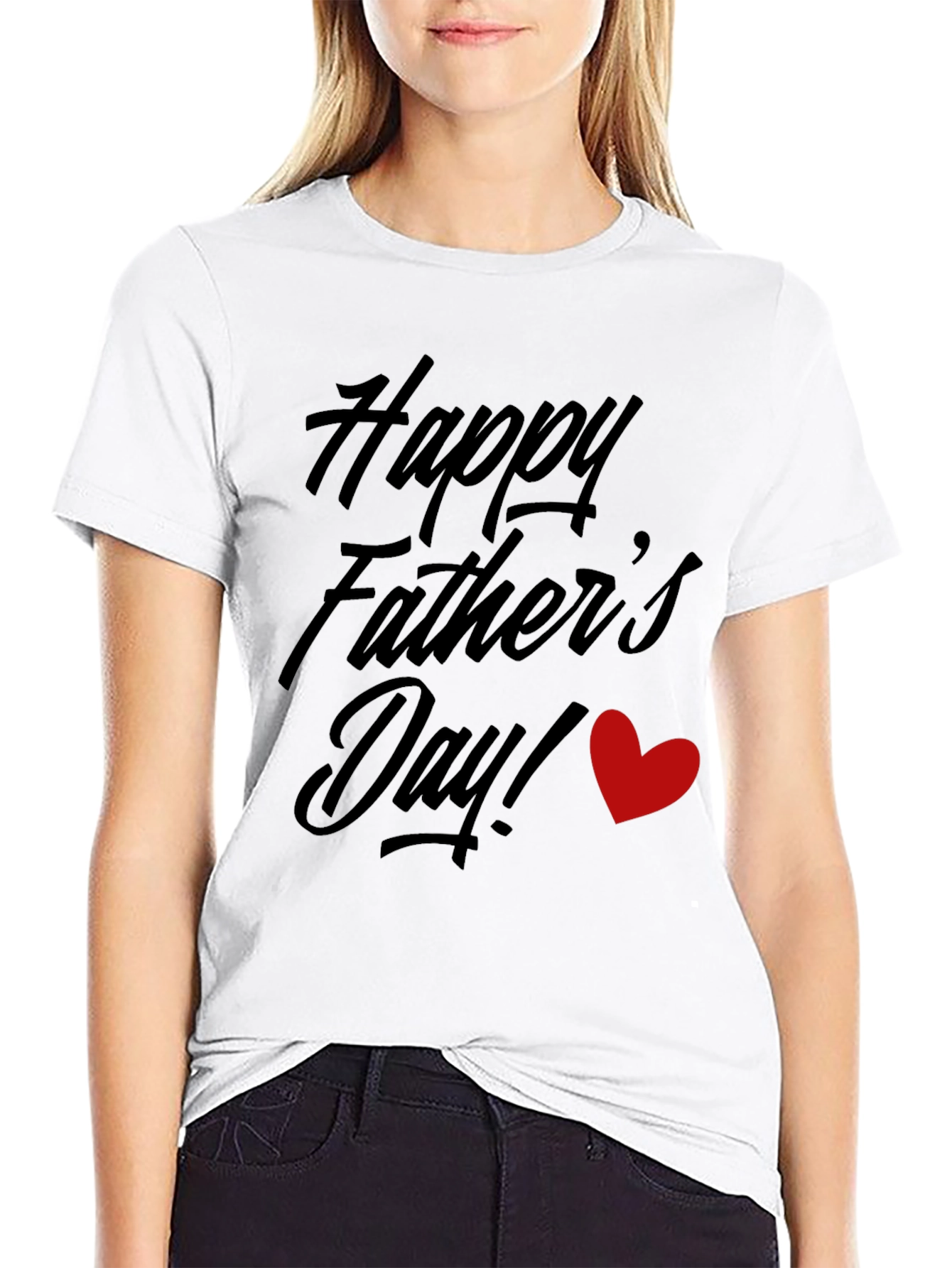 Happy Fathers Day Black T-Shirt with Red Heart