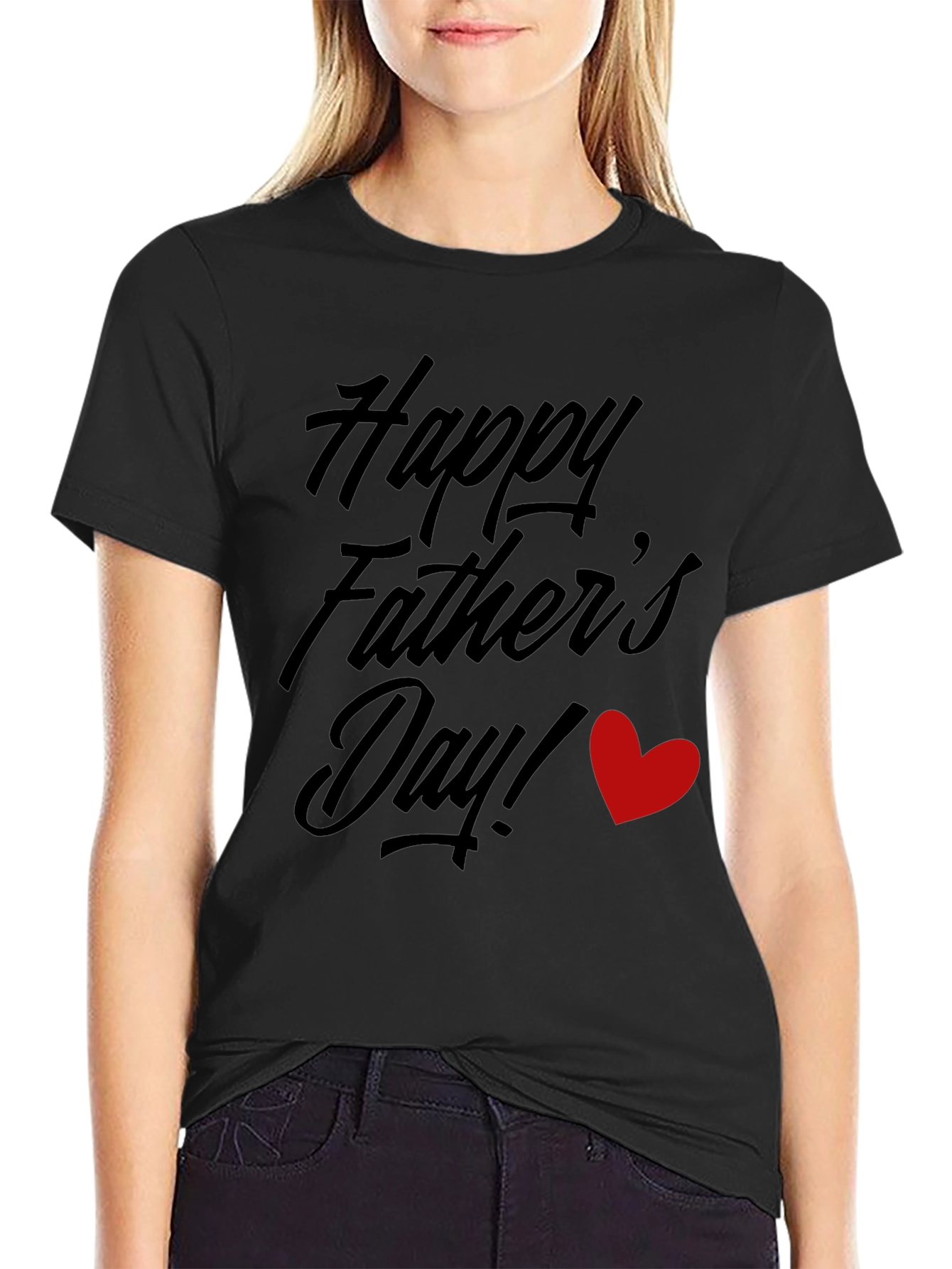 Happy Fathers Day Black T-Shirt with Red Heart