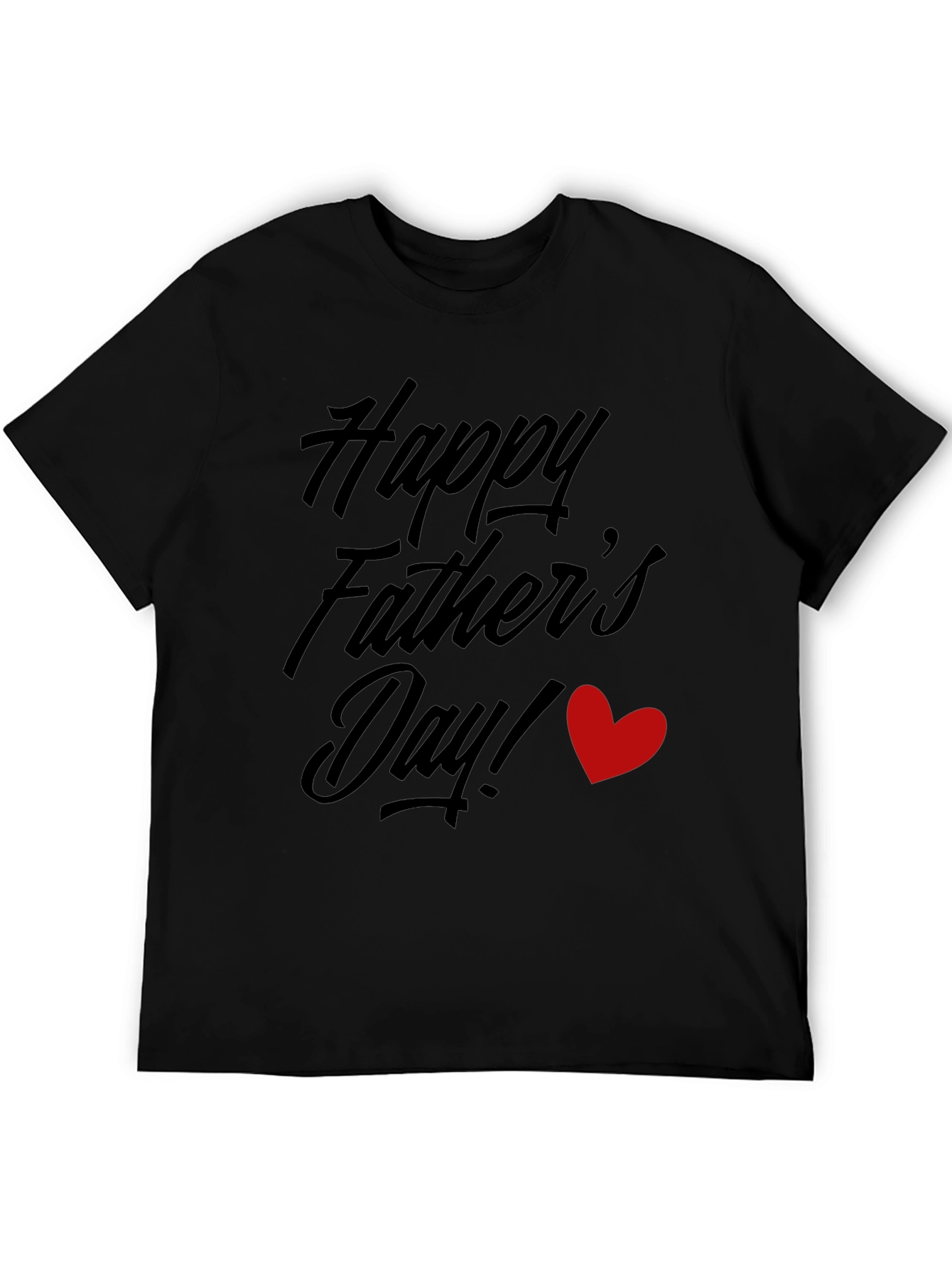 Happy Fathers Day Black T-Shirt with Red Heart