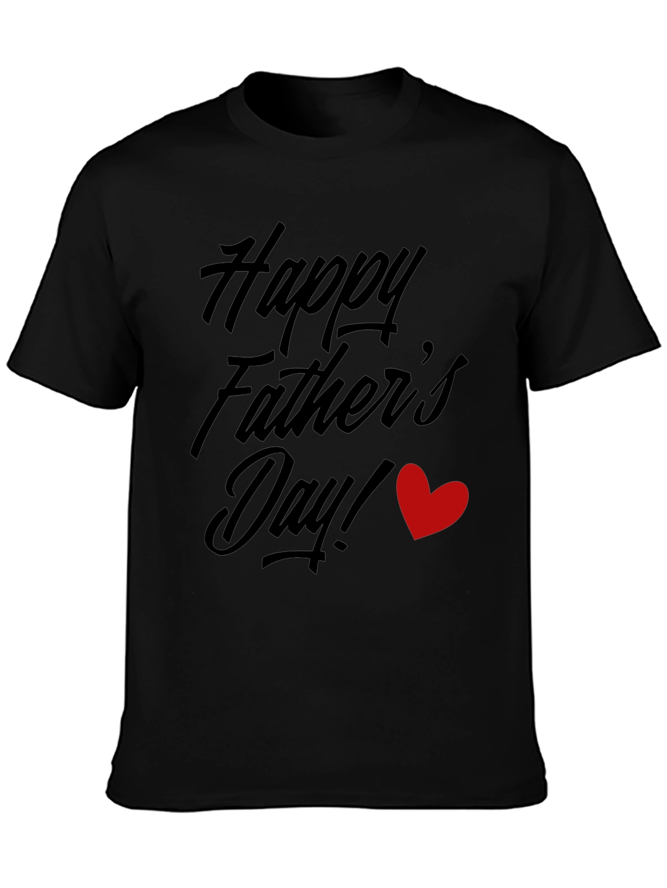 Happy Fathers Day Black T-Shirt with Red Heart