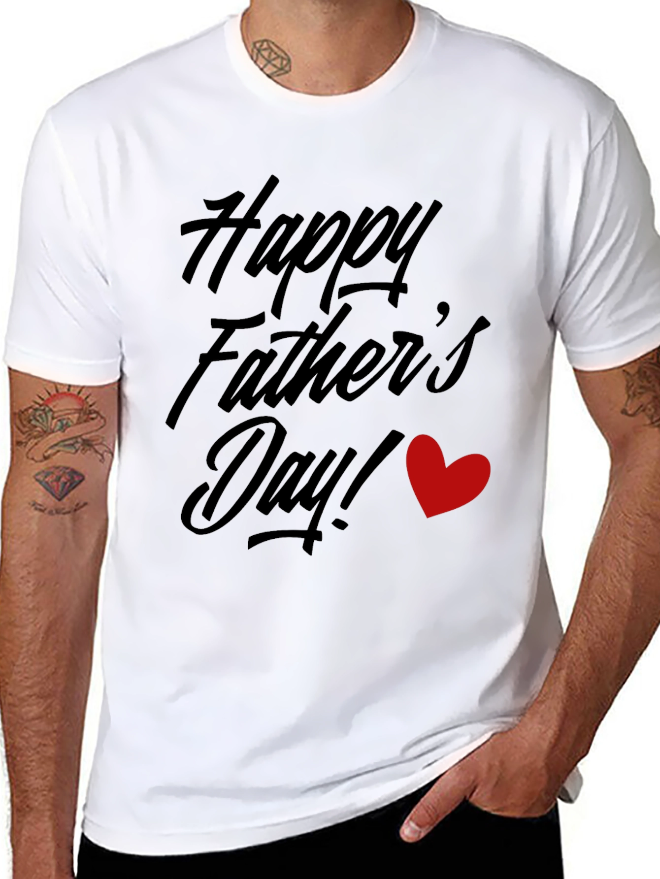 Happy Fathers Day Black T-Shirt with Red Heart