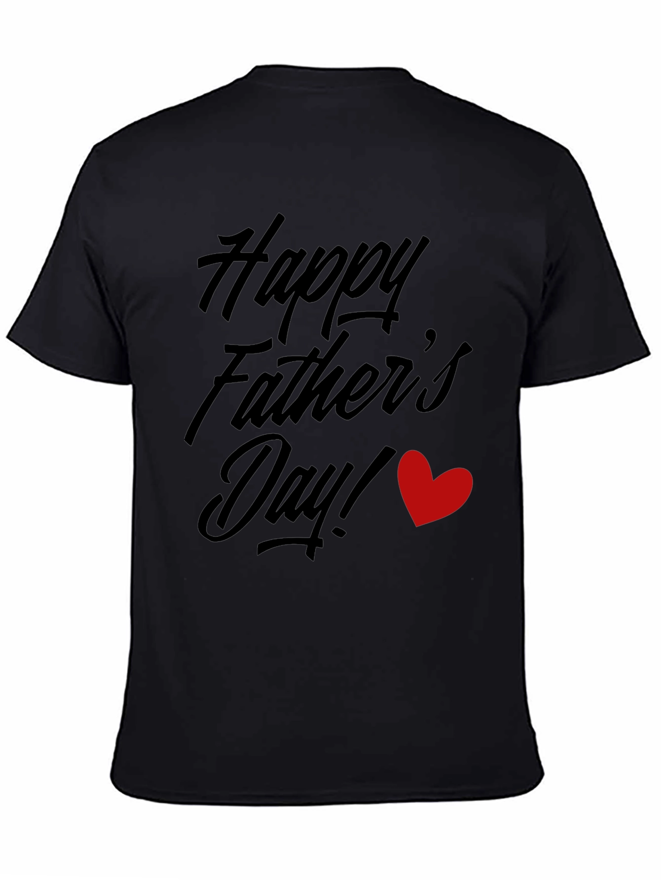 Happy Fathers Day Black T-Shirt with Red Heart