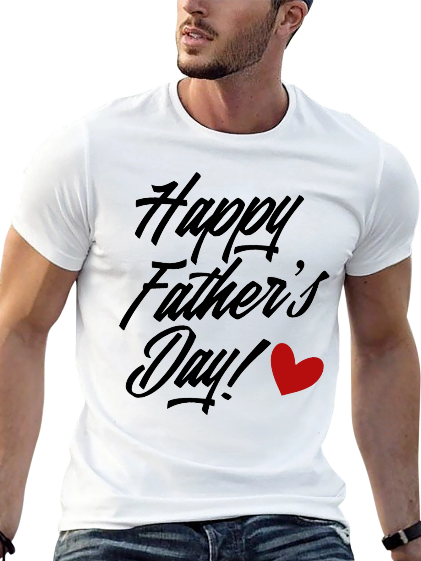 Happy Fathers Day Black T-Shirt with Red Heart