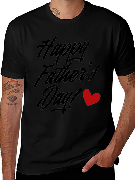 Happy Fathers Day Black T-Shirt with Red Heart