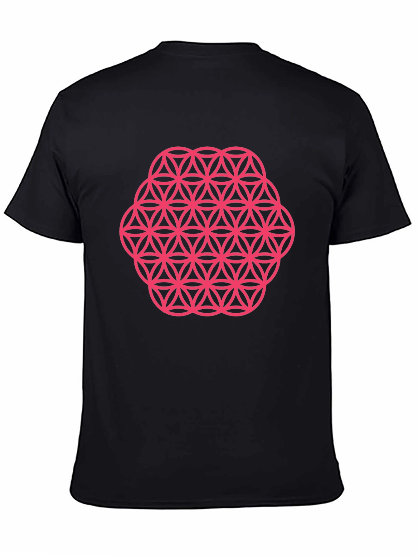 Mens Black T-Shirt with Pink Flower of Life Graphic