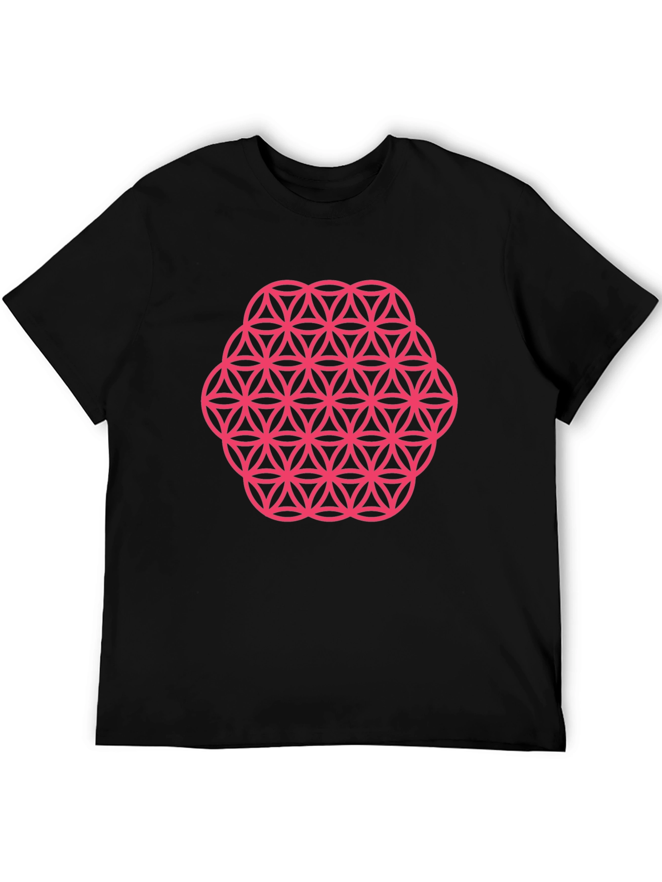Mens Black T-Shirt with Pink Flower of Life Graphic