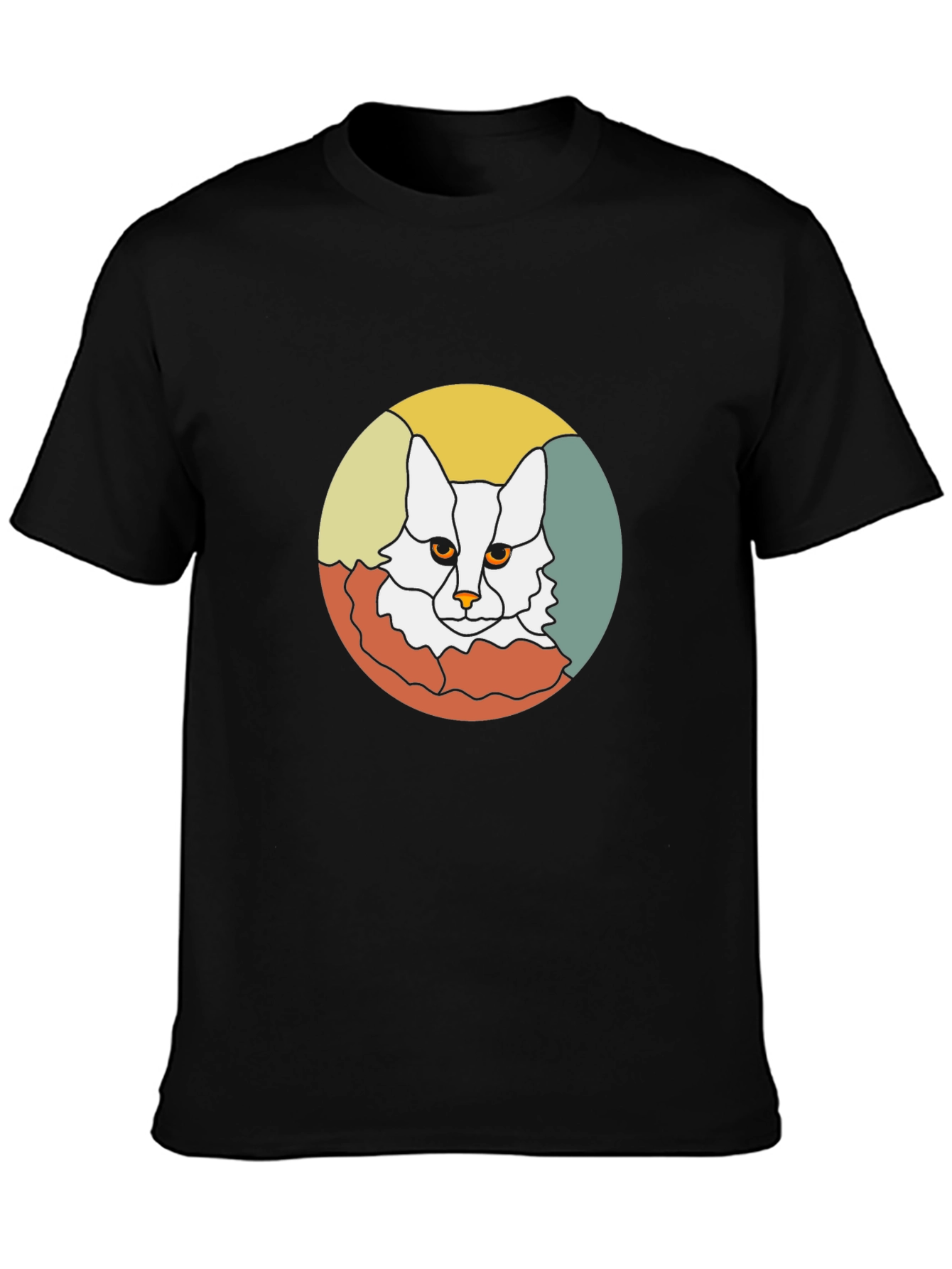 Retro Cat Graphic Tee - Black Cotton T-Shirt
