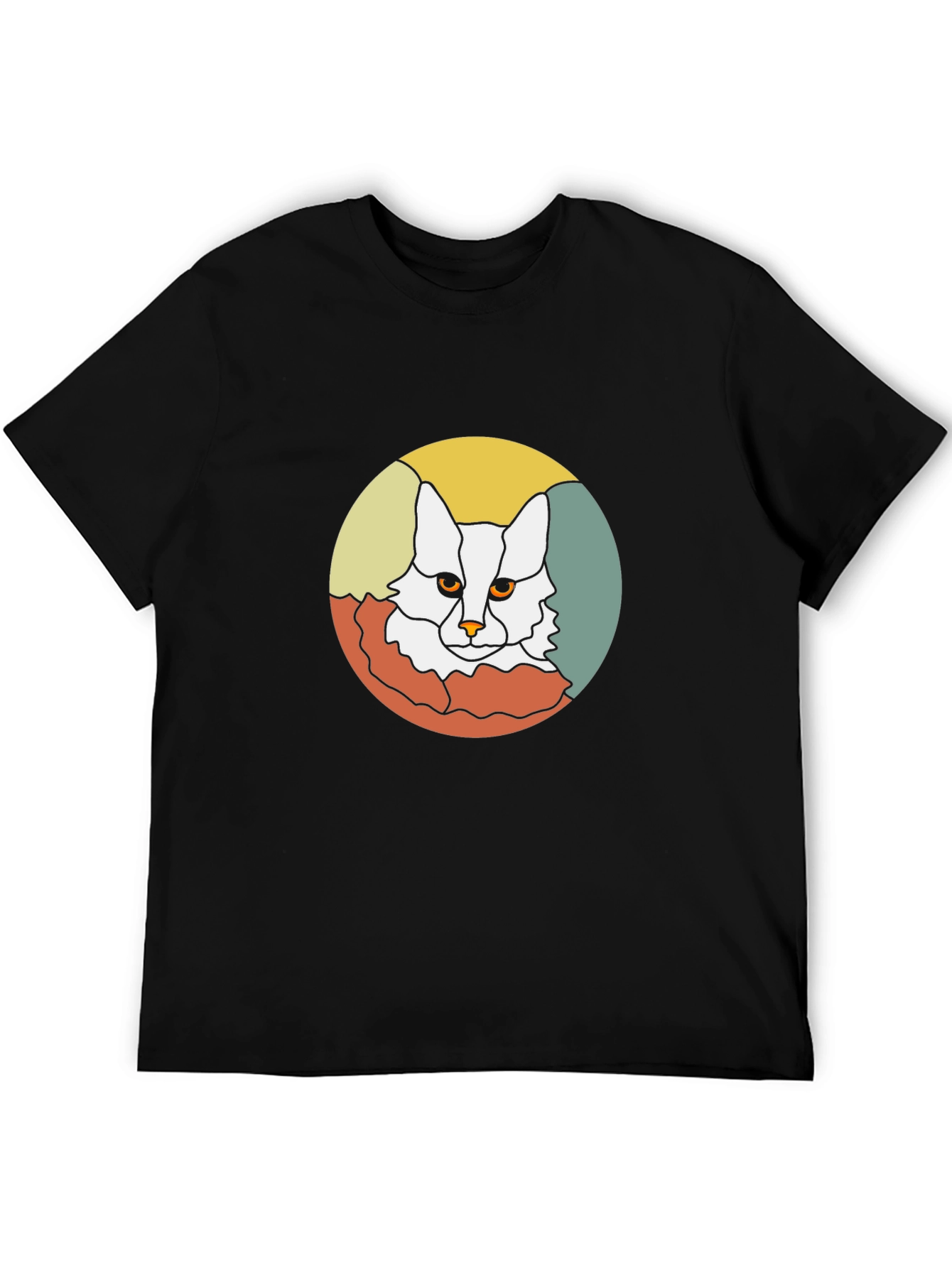 Retro Cat Graphic Tee - Black Cotton T-Shirt