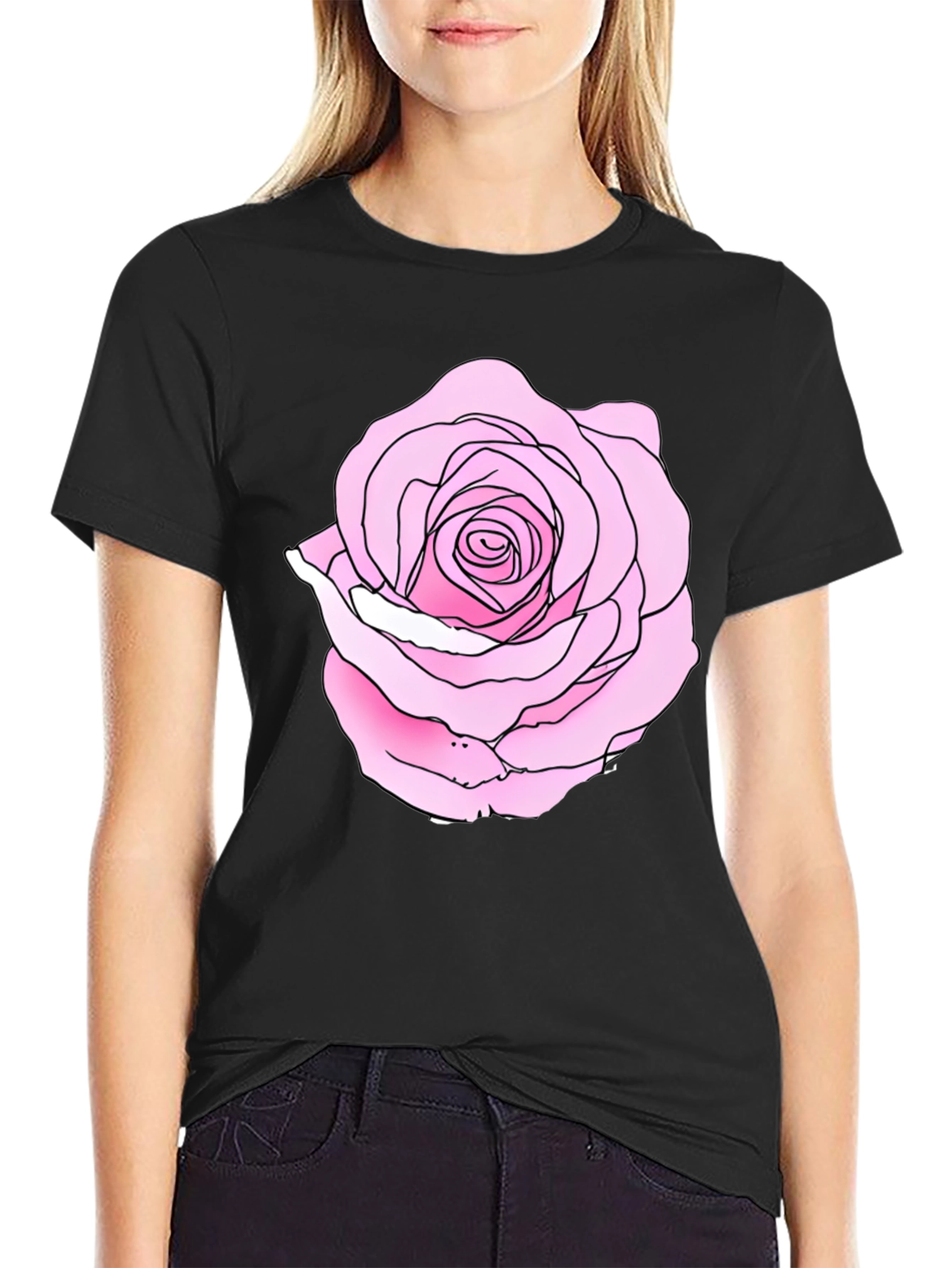 Rose Graphic Black Tee - Casual Style