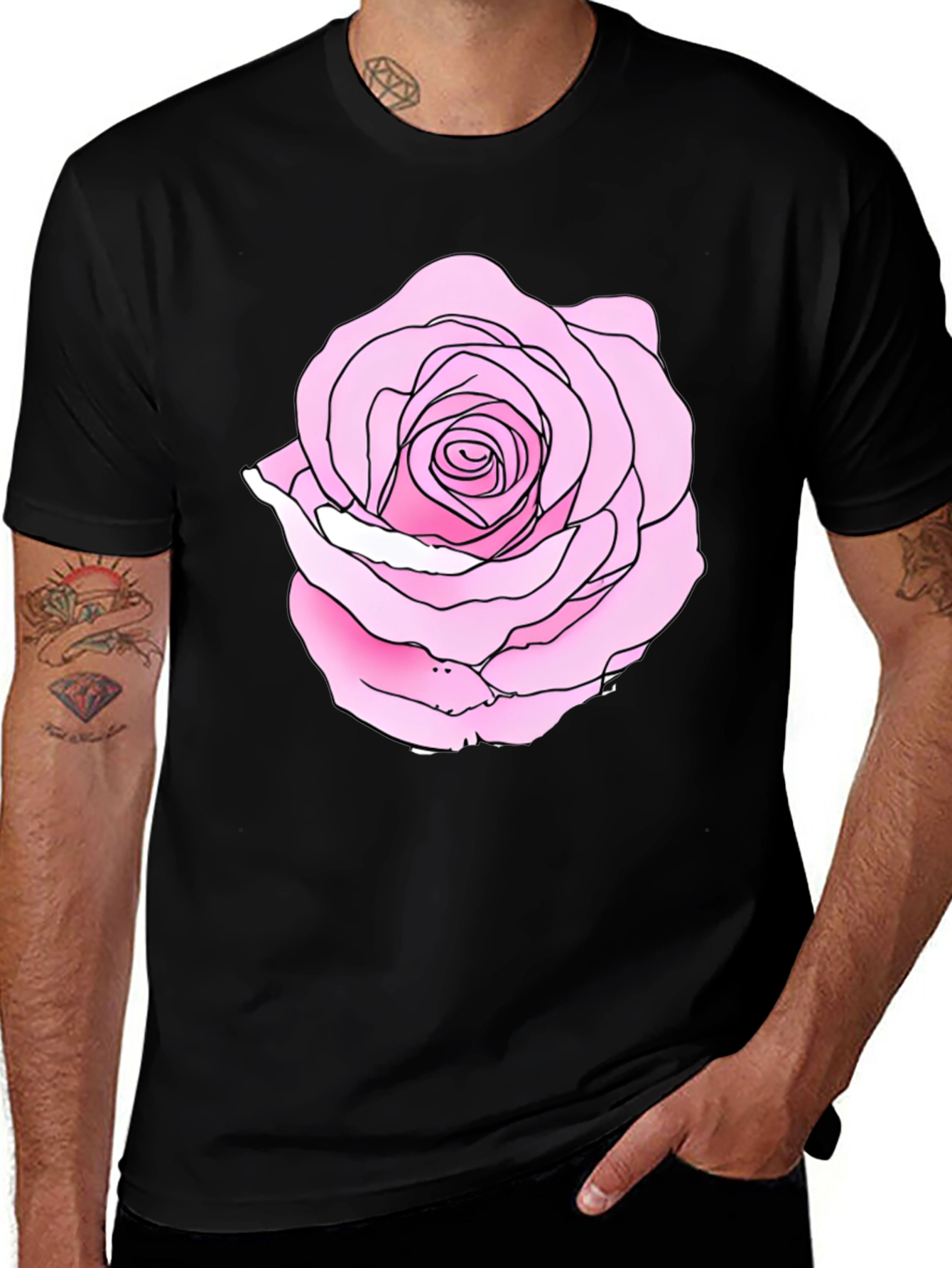 Rose Graphic Black Tee - Casual Style
