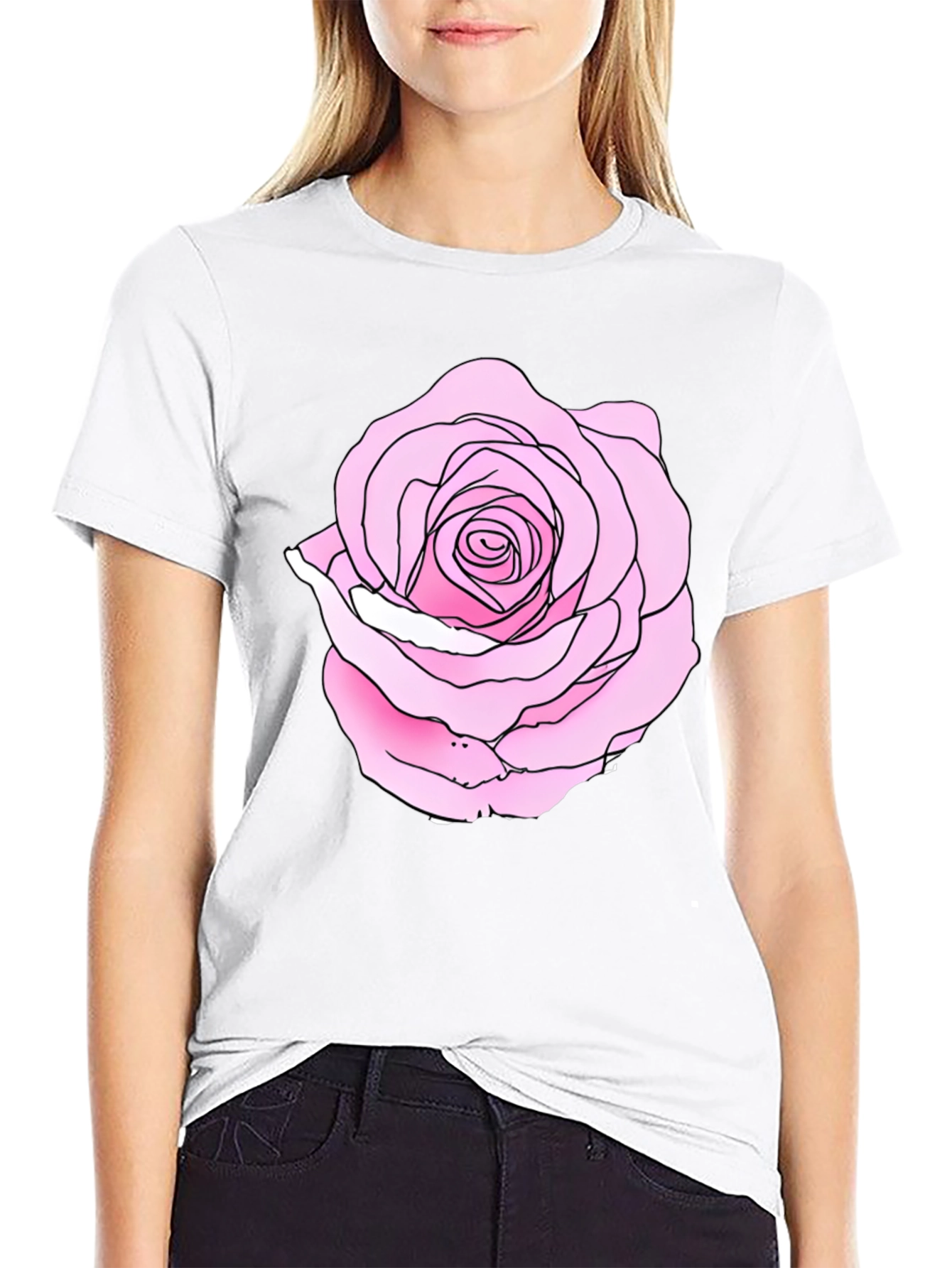 Rose Graphic Black Tee - Casual Style