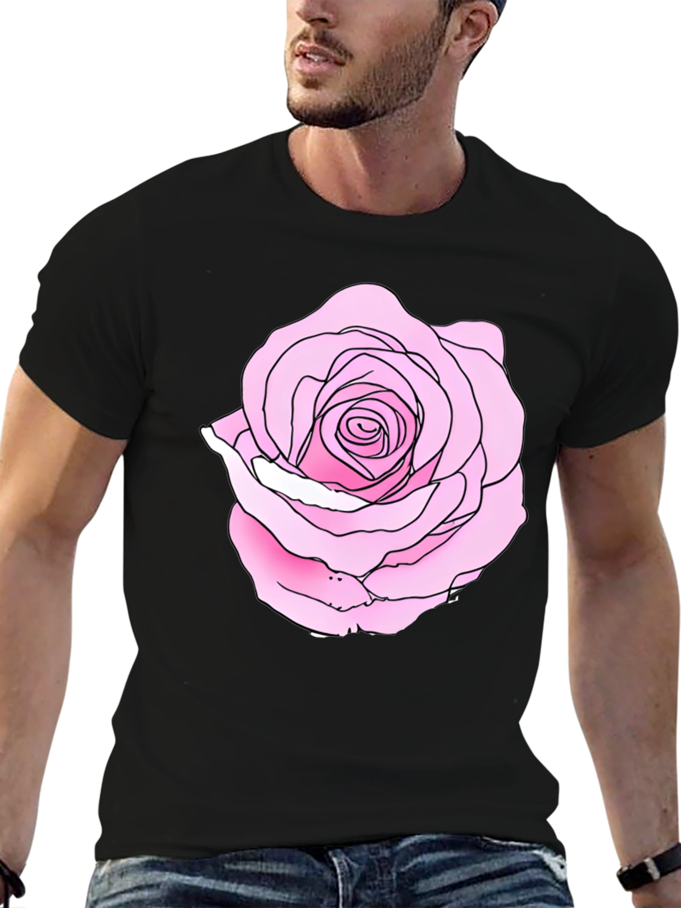 Rose Graphic Black Tee - Casual Style