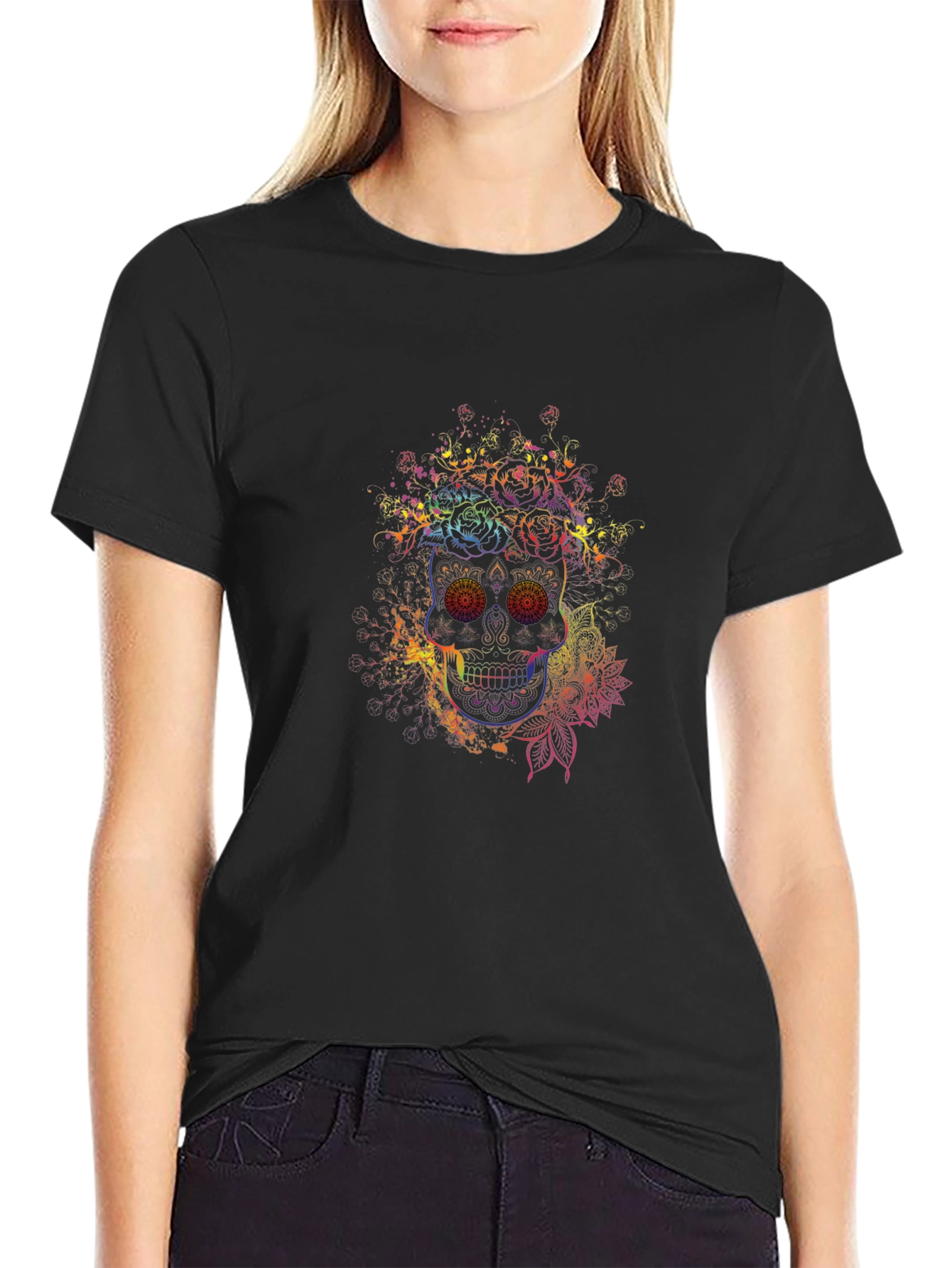 Rainbow Skull Graphic Tee - Mens Black T-Shirt
