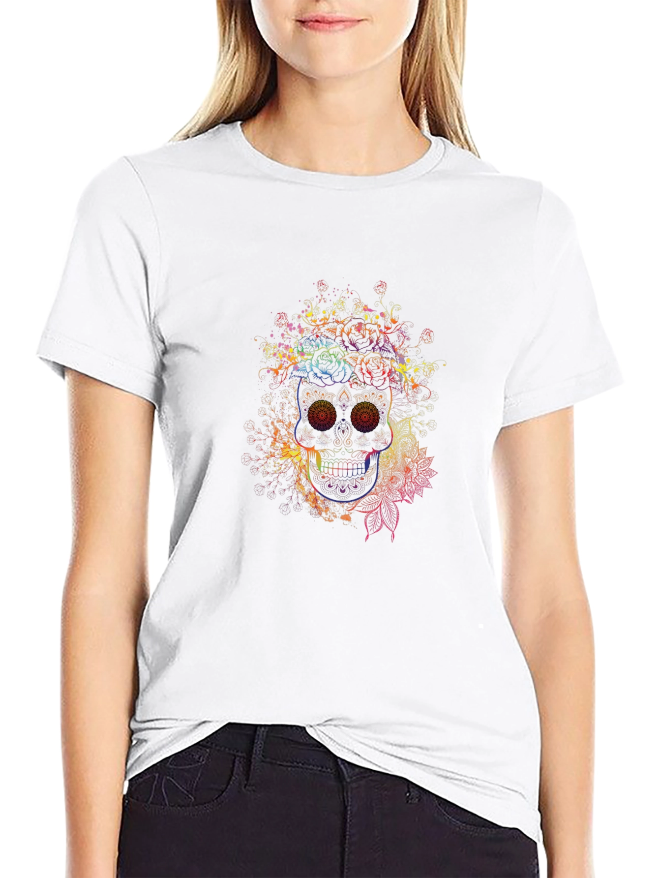 Rainbow Skull Graphic Tee - Mens Black T-Shirt