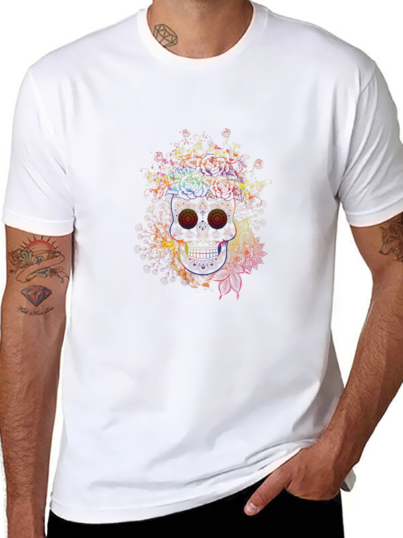 Rainbow Skull Graphic Tee - Mens Black T-Shirt