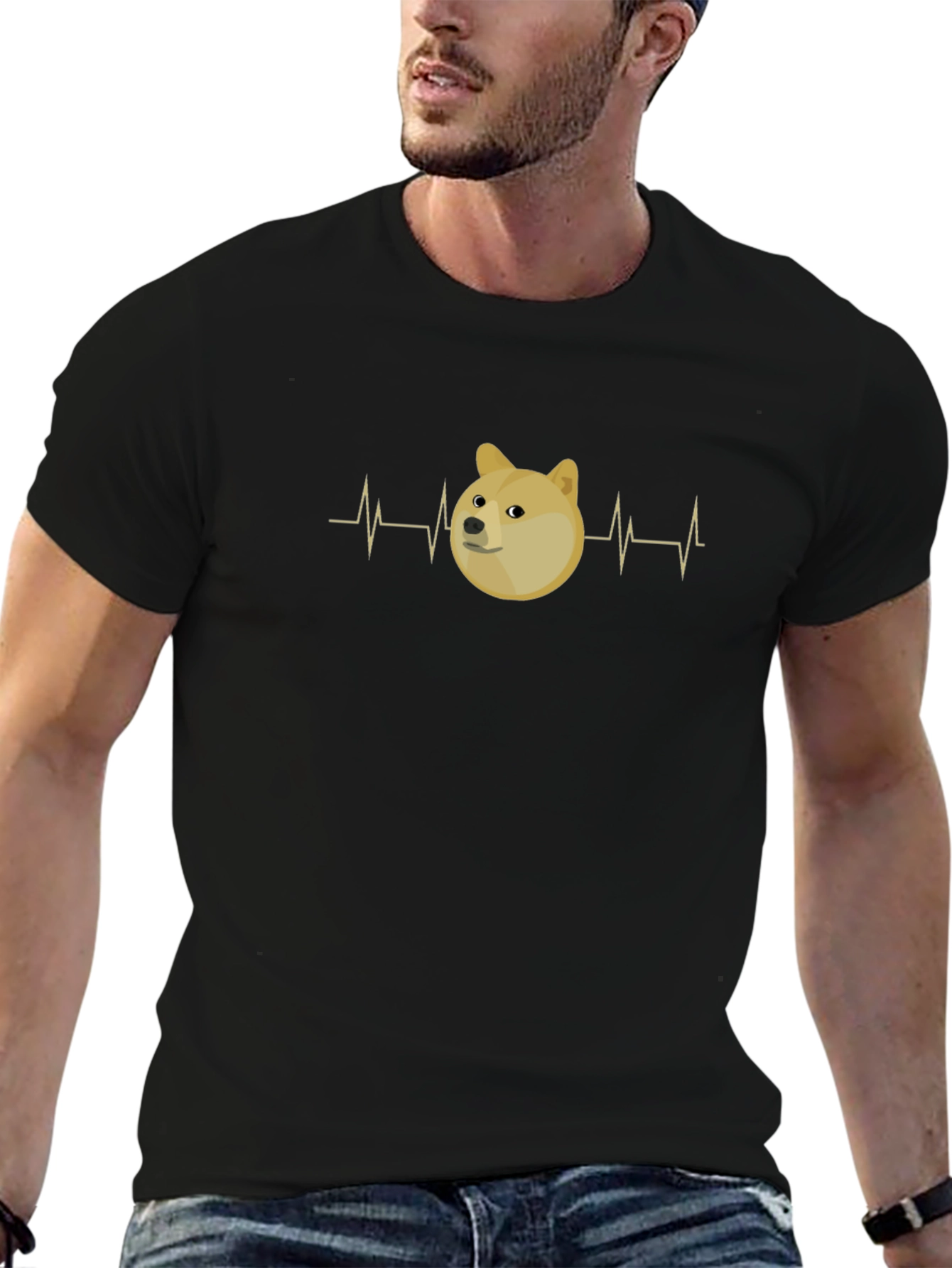 Doge Heartbeat T-Shirt - Black Cotton Tee