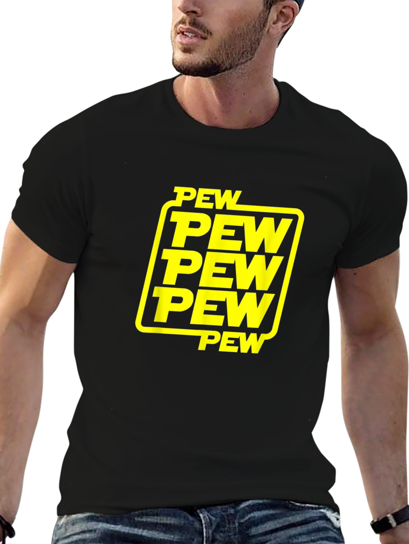 Pew Pew Pew Graphic T-Shirt - Black Cotton Tee