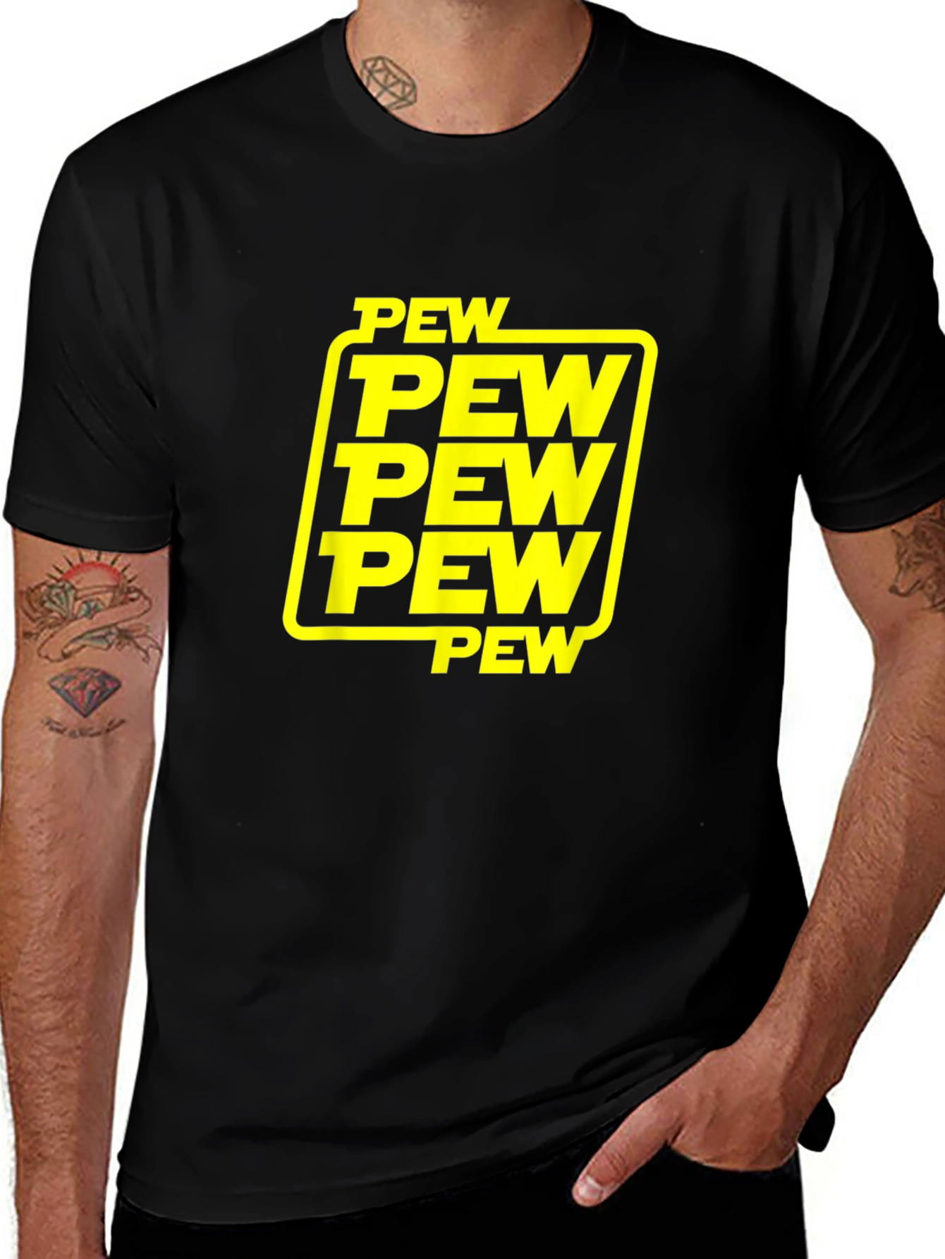 Pew Pew Pew Graphic T-Shirt - Black Cotton Tee