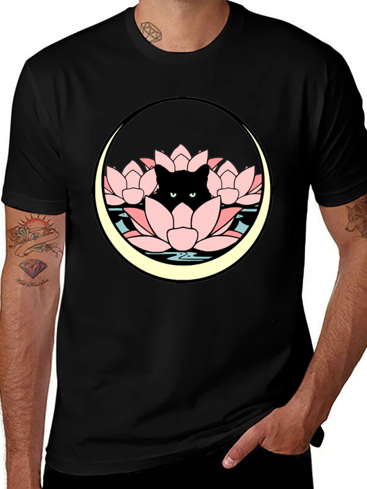 Lotus Cat Graphic Tee - Black