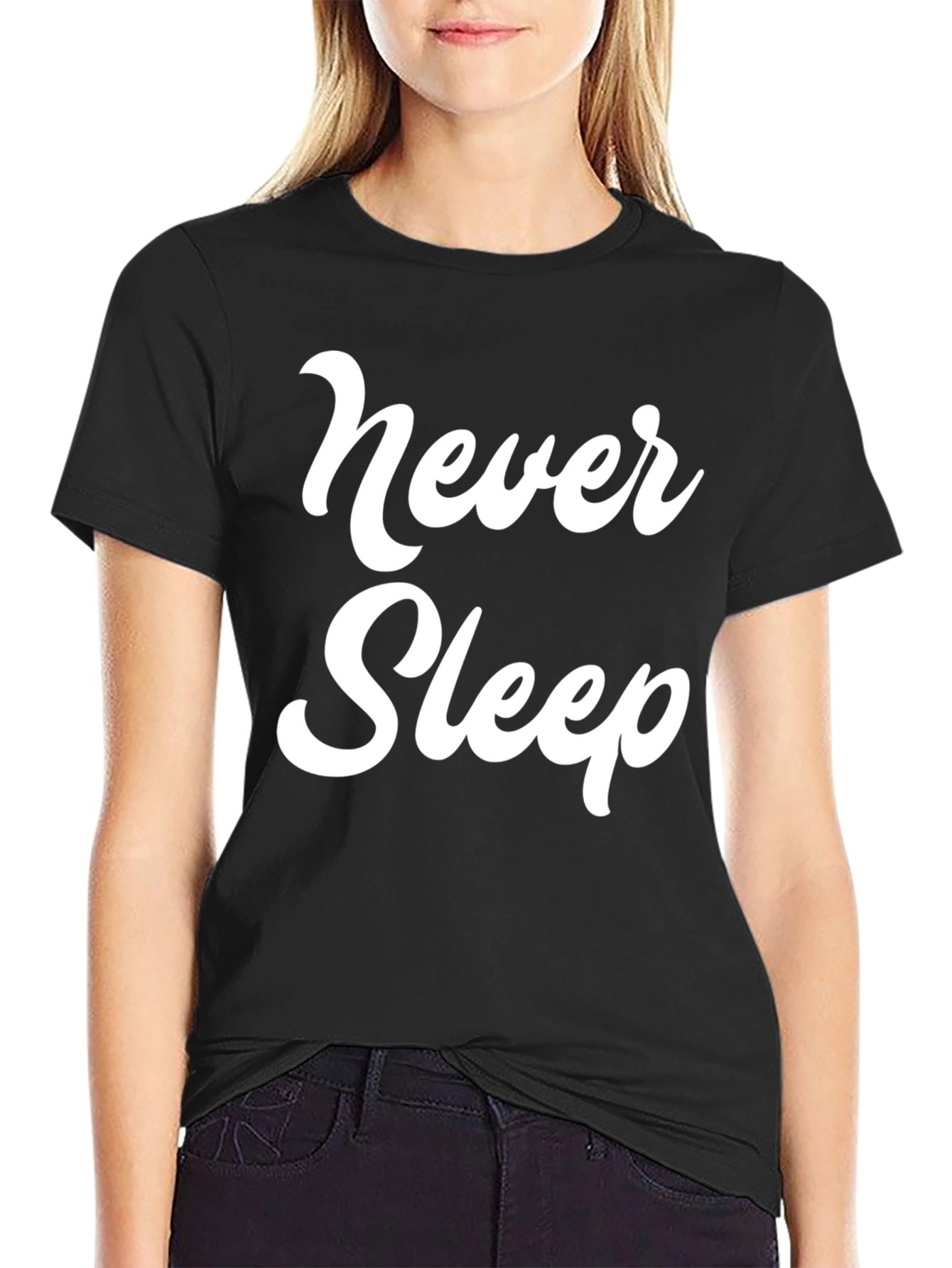 Never Sleep Graphic Tee - Black Crew Neck T-Shirt