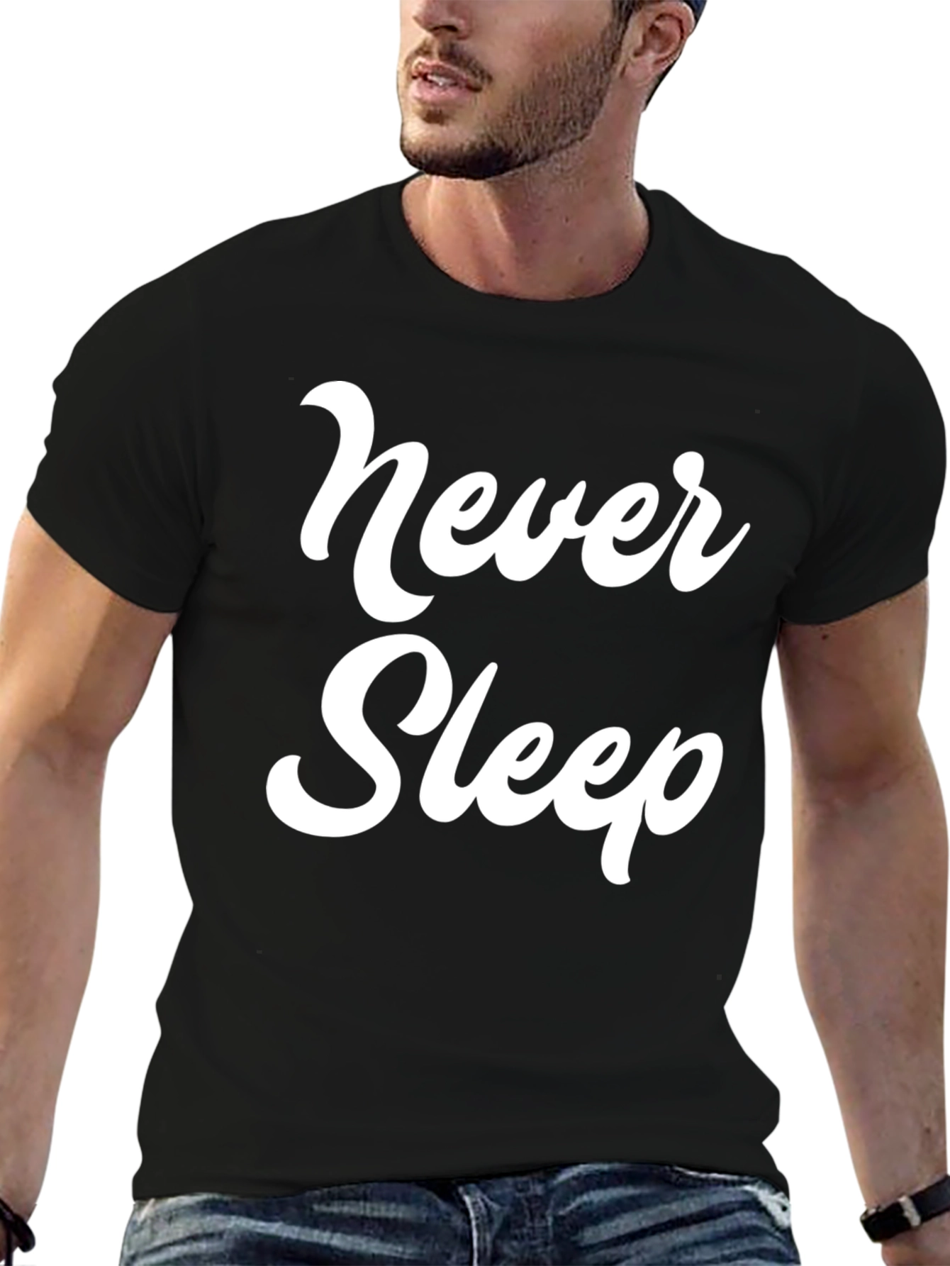 Never Sleep Graphic Tee - Black Crew Neck T-Shirt