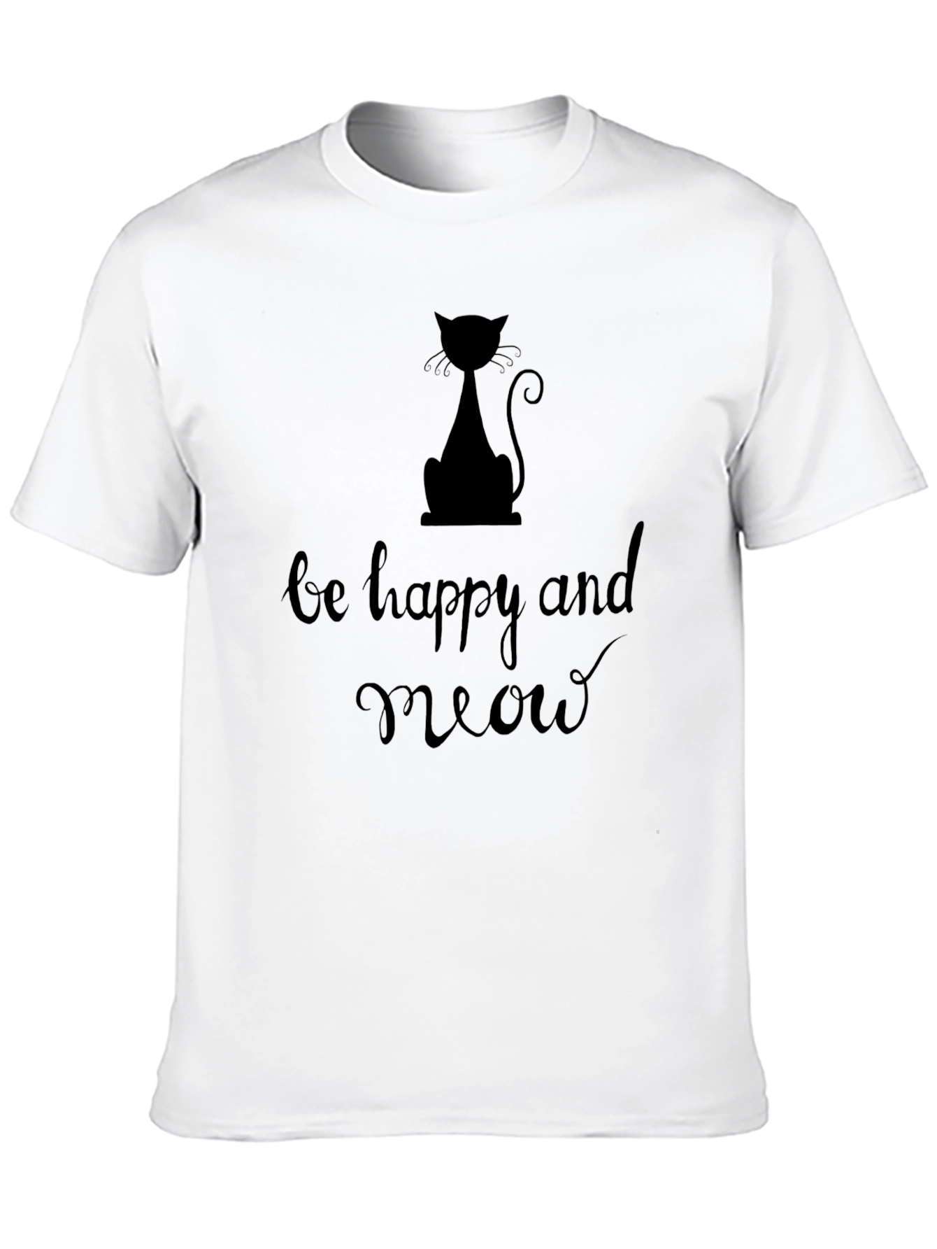 Be Happy and Meow Black Graphic T-Shirt