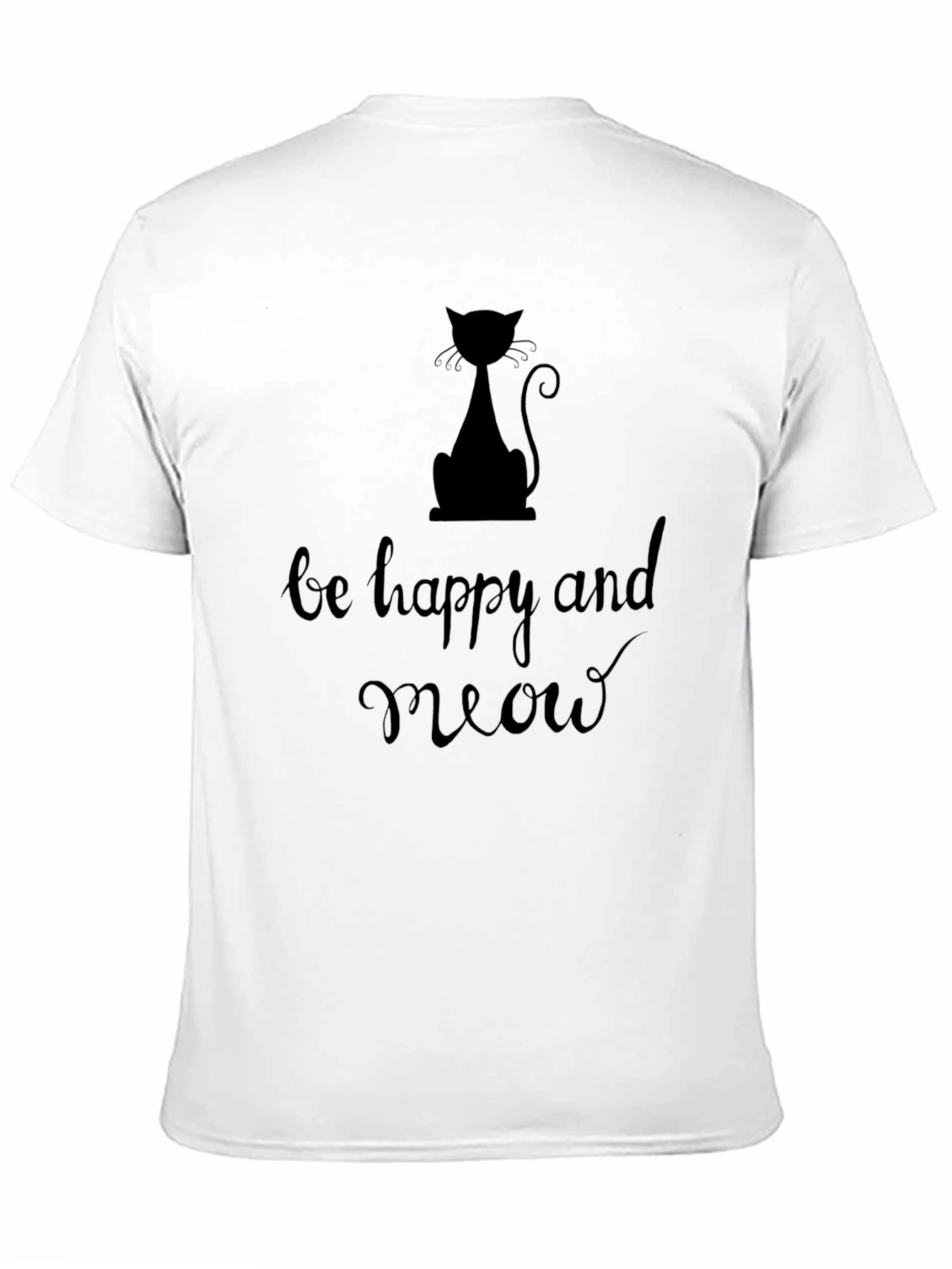 Be Happy and Meow Black Graphic T-Shirt