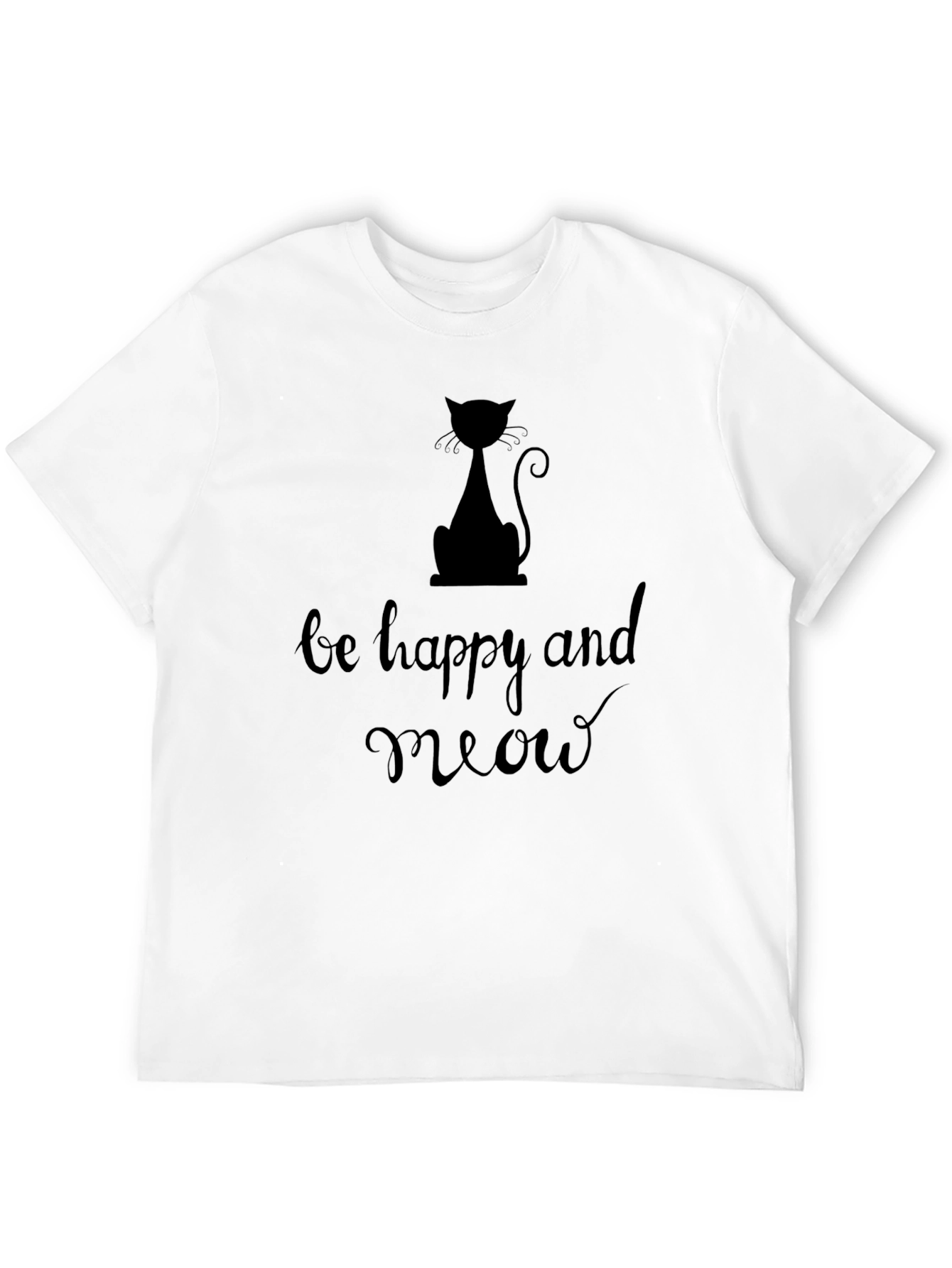 Be Happy and Meow Black Graphic T-Shirt