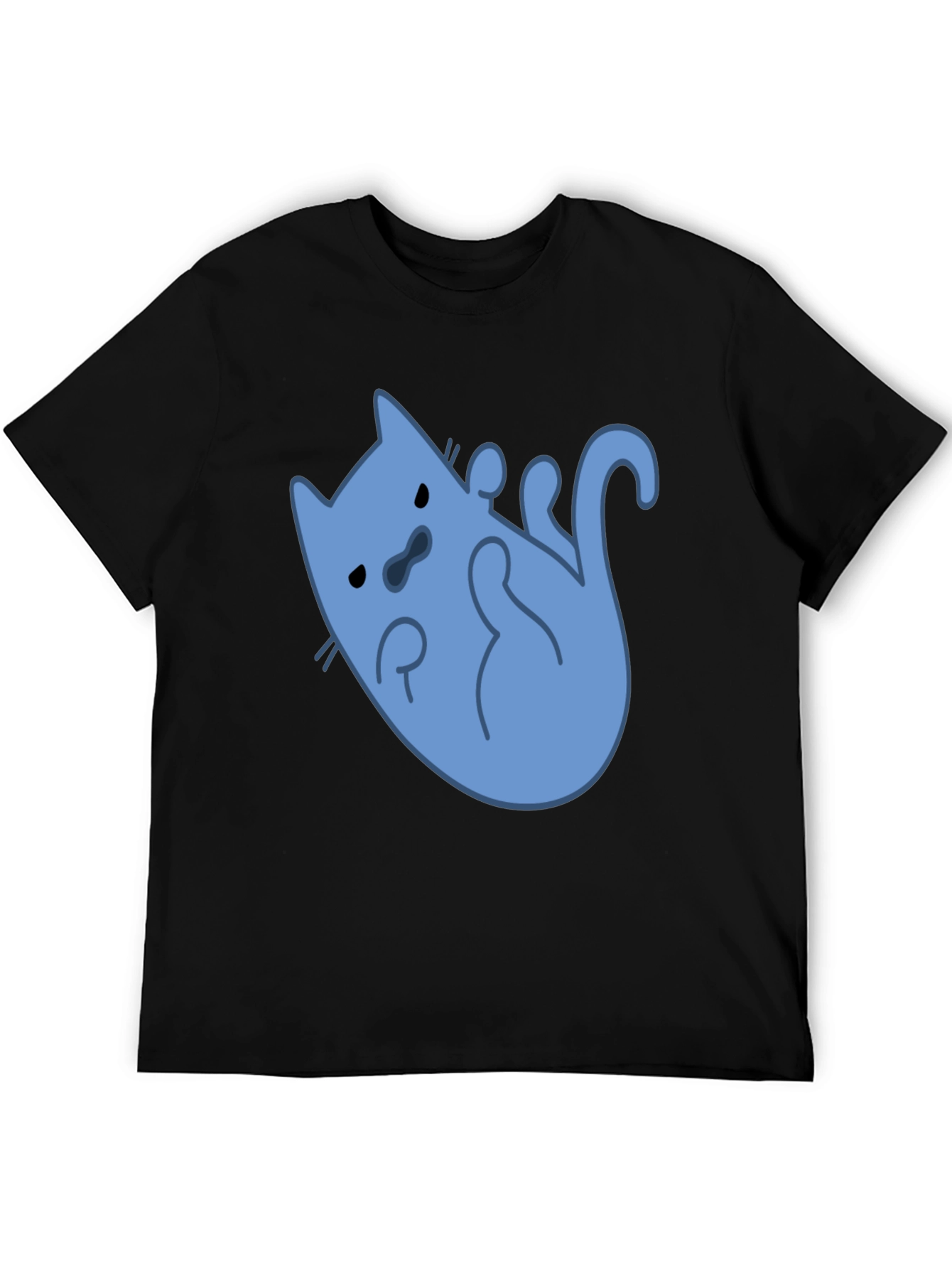 Funny Blue Cat T-Shirt - Black Cotton Tee
