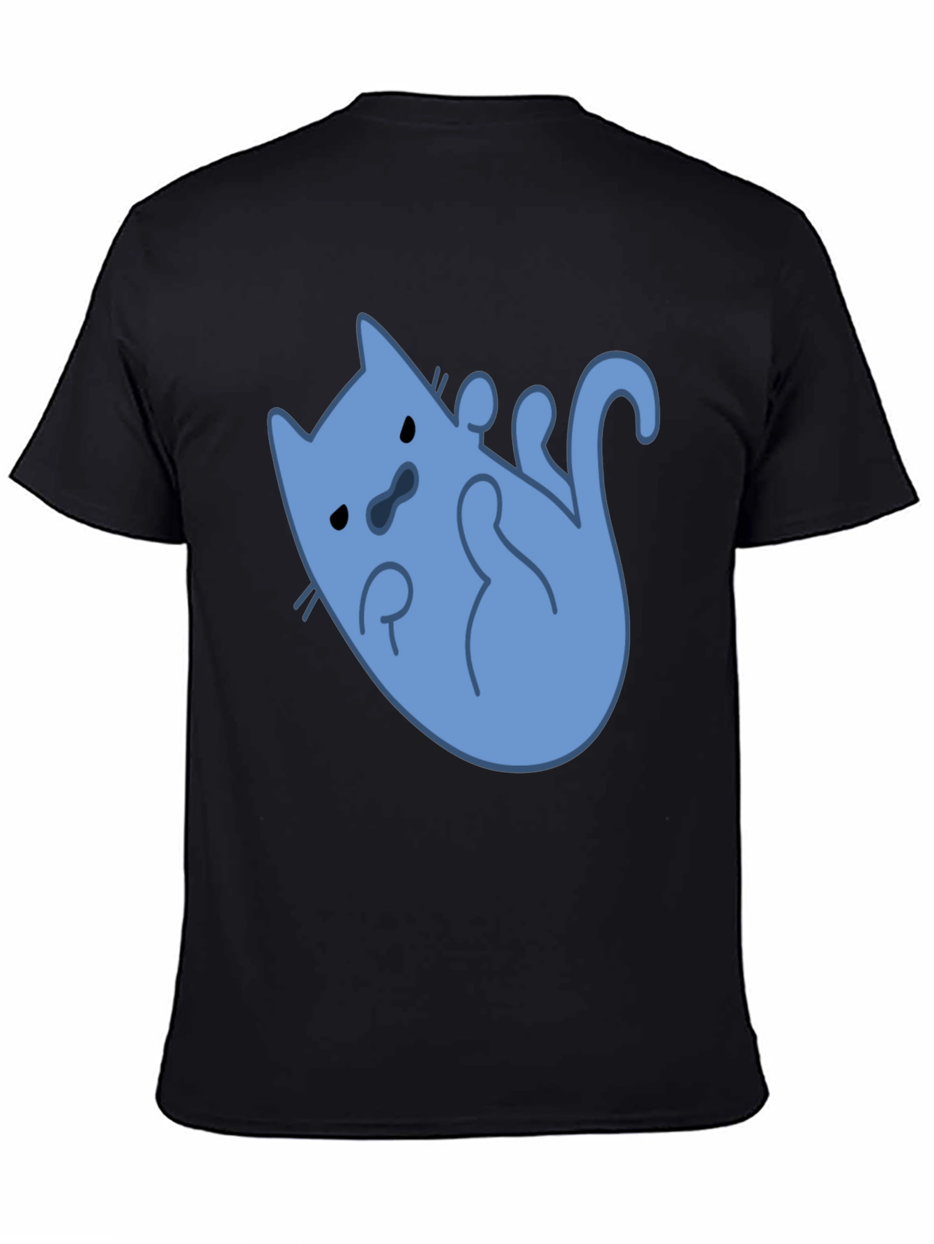 Funny Blue Cat T-Shirt - Black Cotton Tee